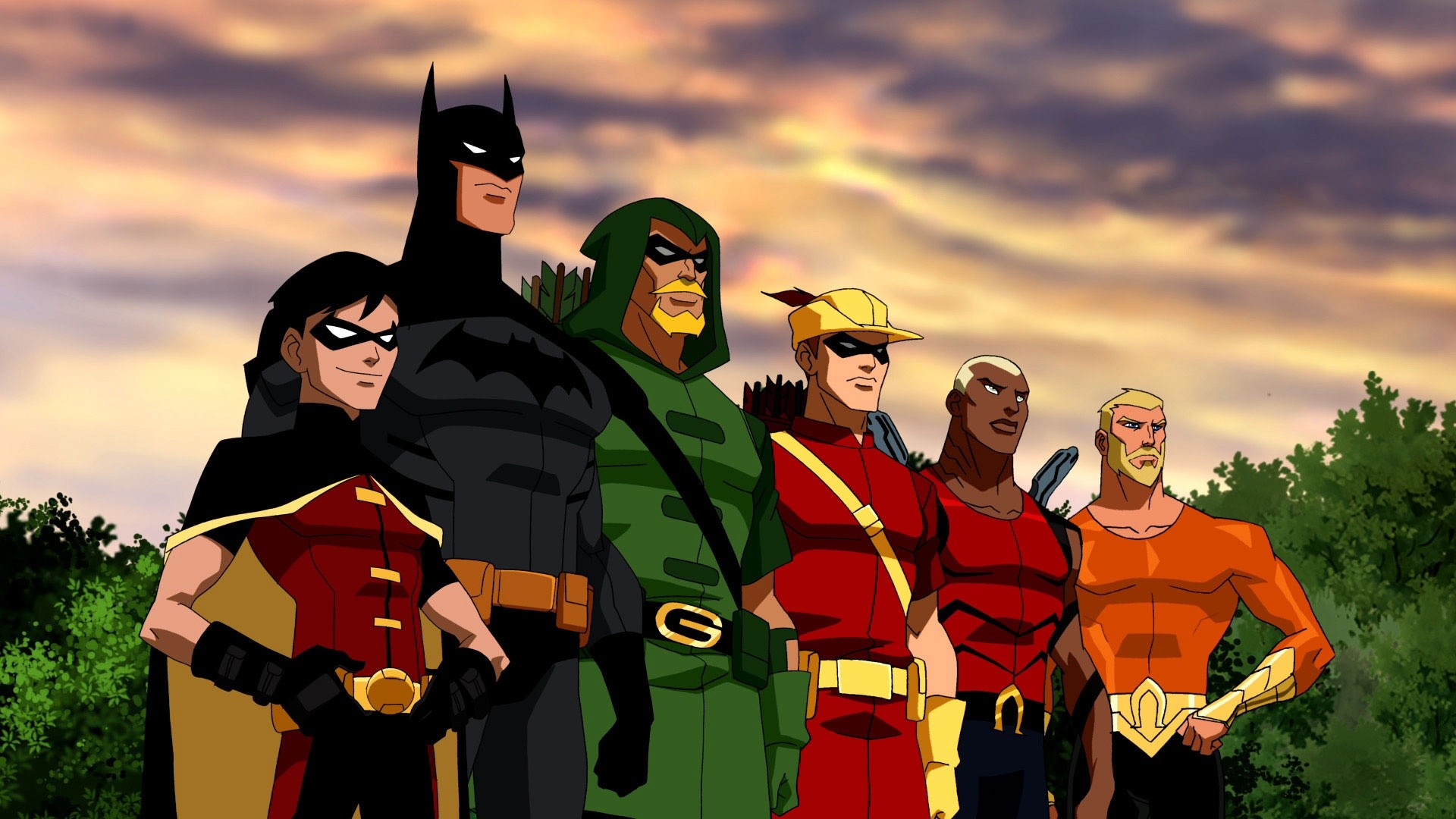 Young Justice, Batman, Robin, Freccia Verde, Aqualad, 1920x1080, wallpaper desktop