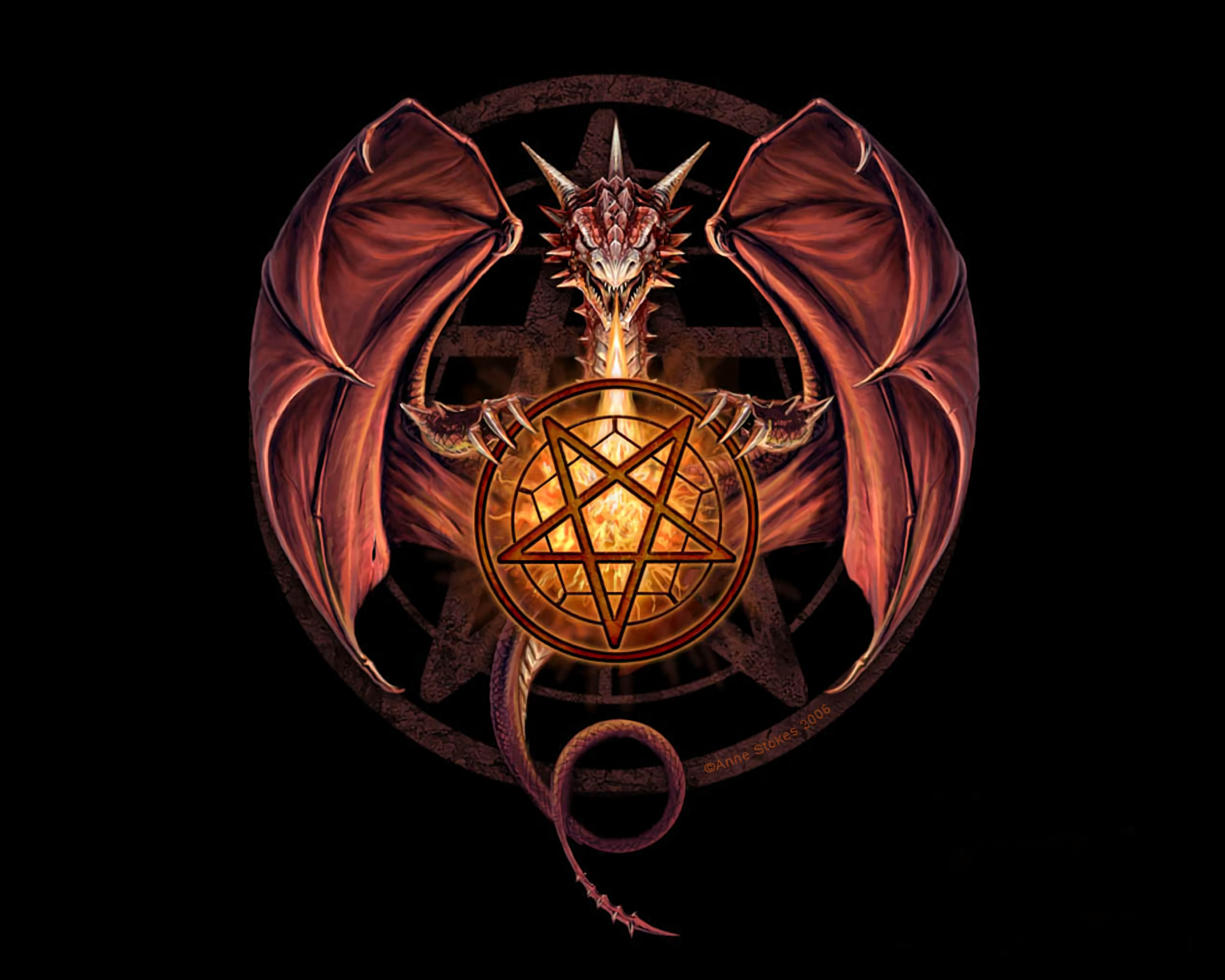 Drago, Pentacolo, Fantasy, Tatuaggio, 2K, sfondo per PC