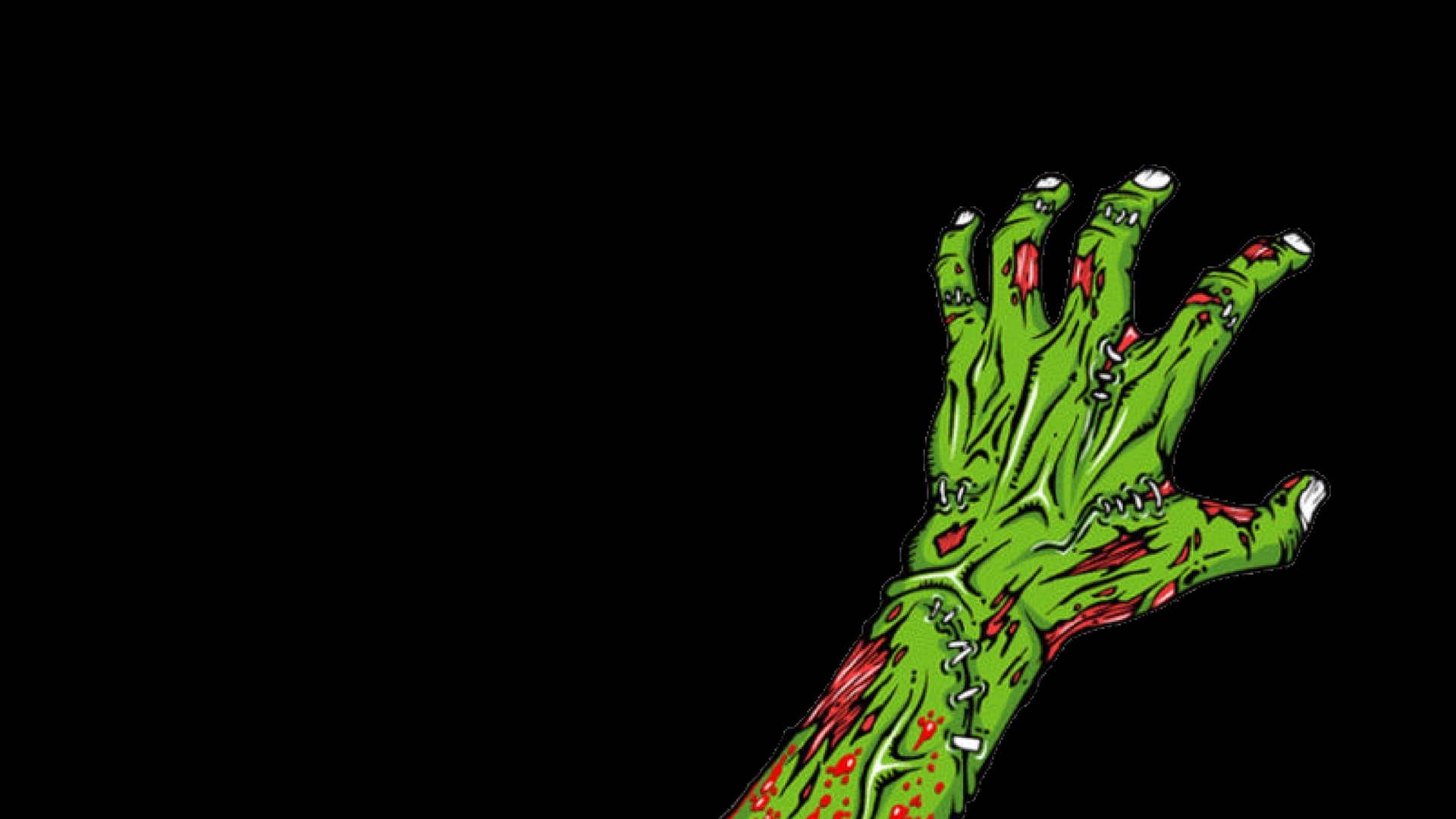 Mano di zombi, Verde, Sfondo nero, Illustrazione, 1920x1080, wallpaper desktop