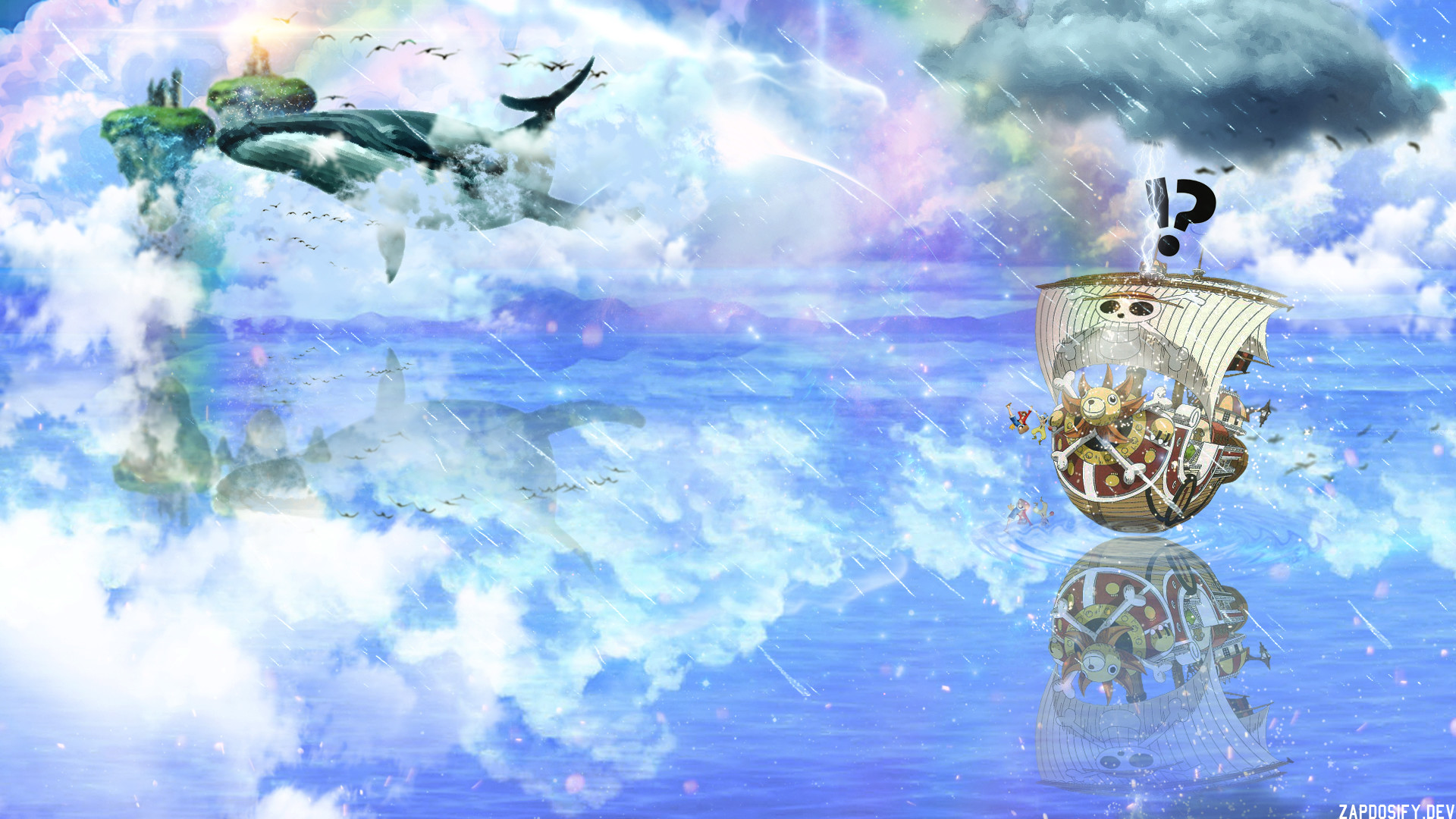 Thousand Sunny, One Piece, Nuvole, Cielo, 1920x1080, immagine di sfondo