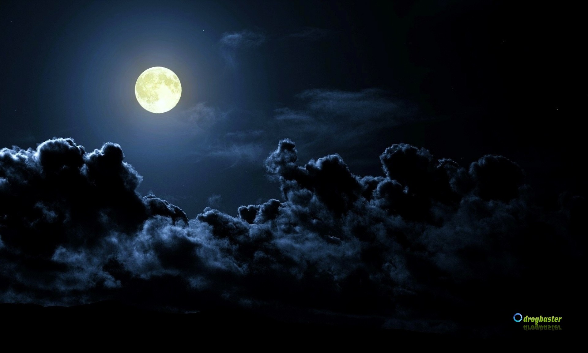 Luna piena, Nuvole, Notte, Full HD, sfondo desktop