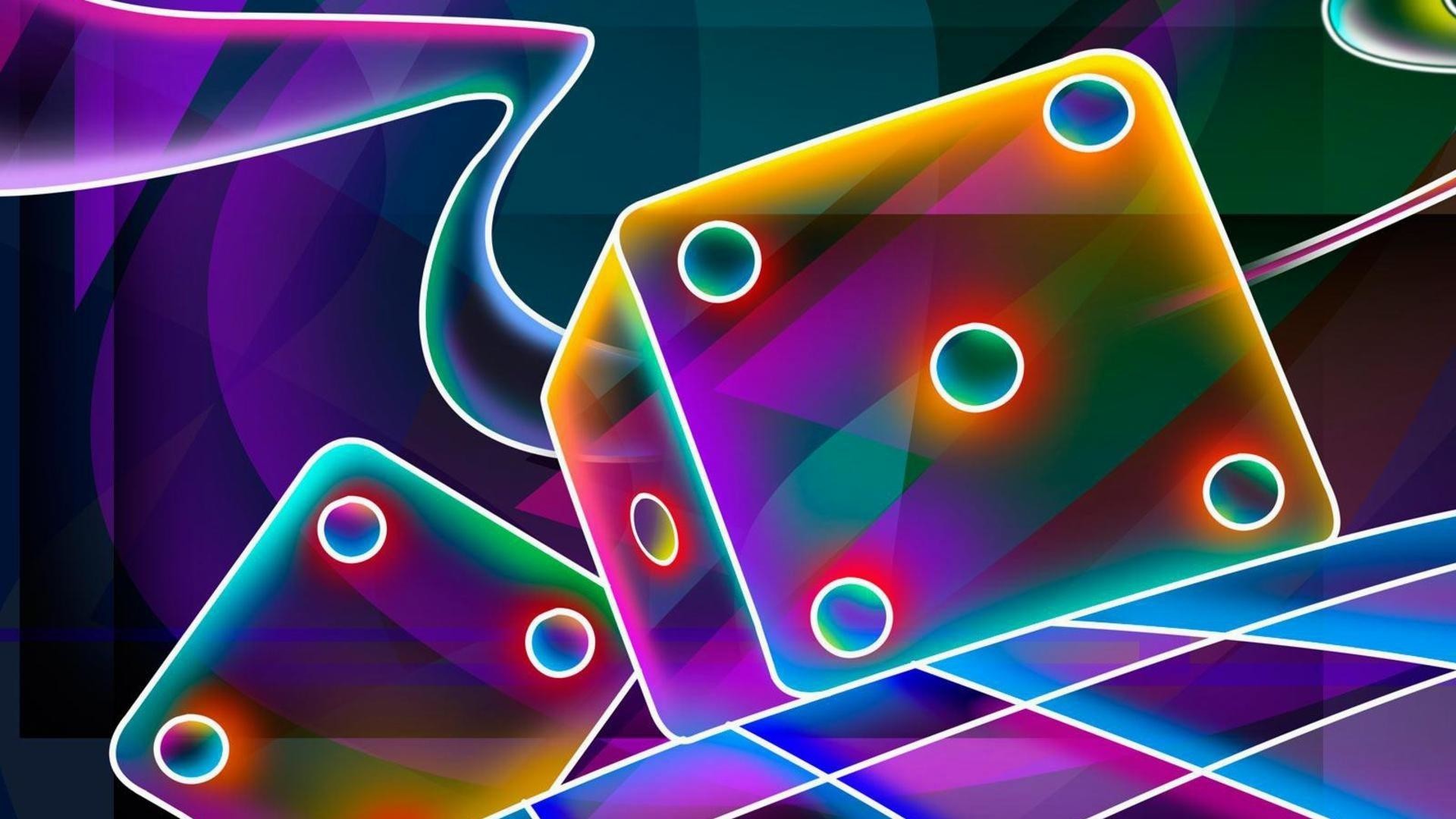 Dadi, Neon, Rendering 3D, Multicolore, Full HD, sfondo per il tuo desktop