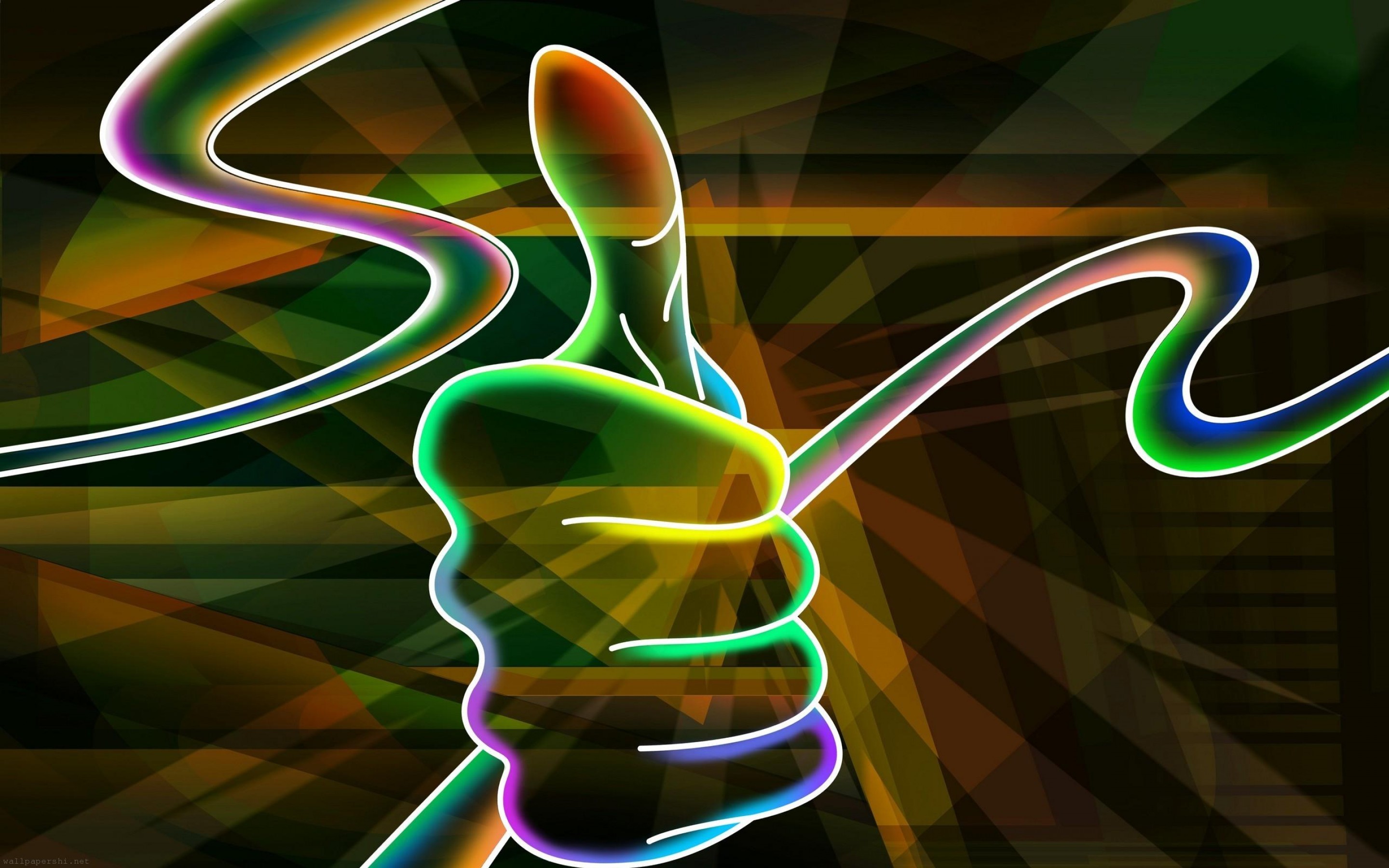 Pollice in su, Neon, Linee colorate, 2K, sfondo per portatile