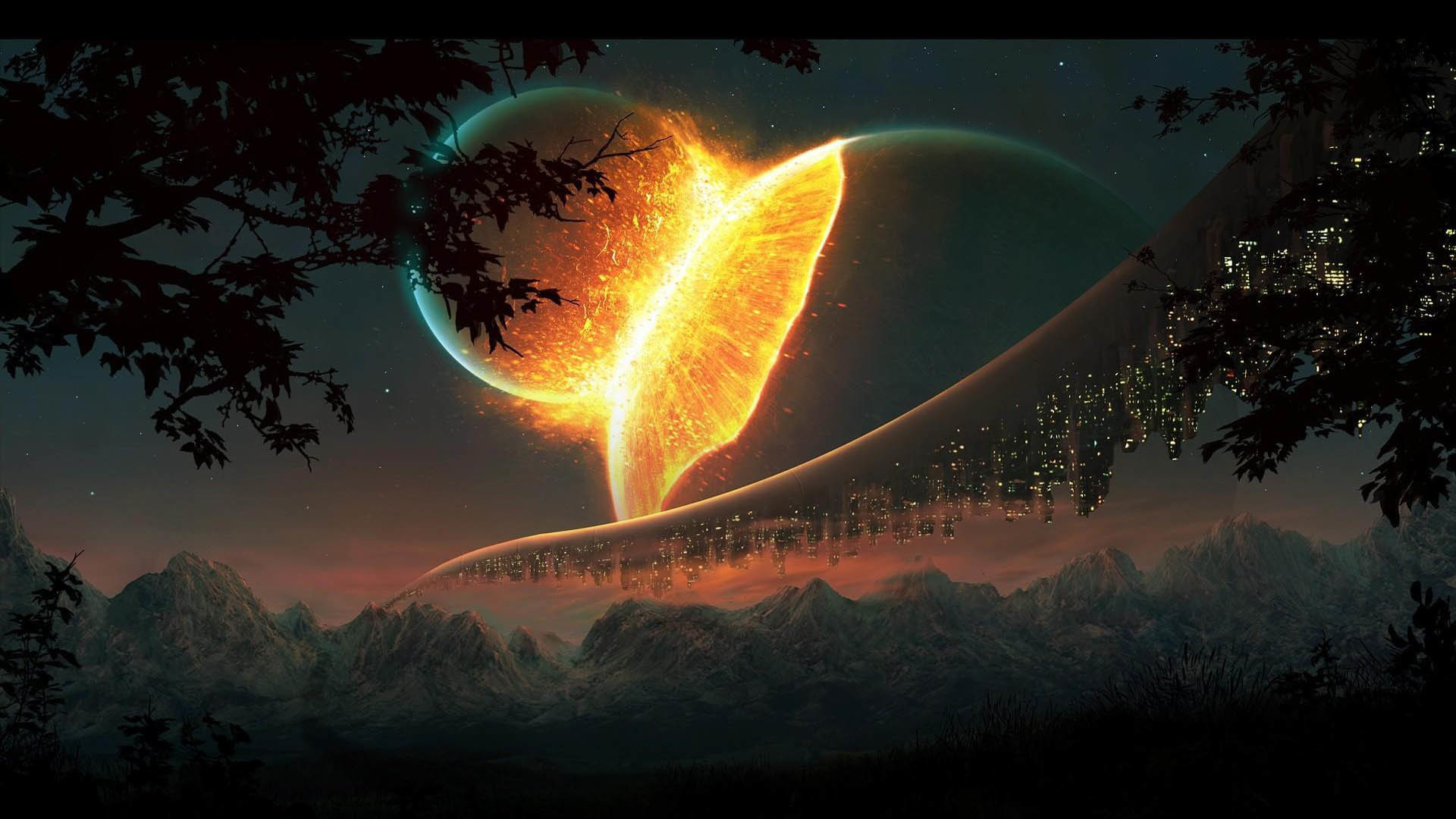 Fantasy, Pianeta, Arte digitale, Notte, 1920x1080, sfondo per PC