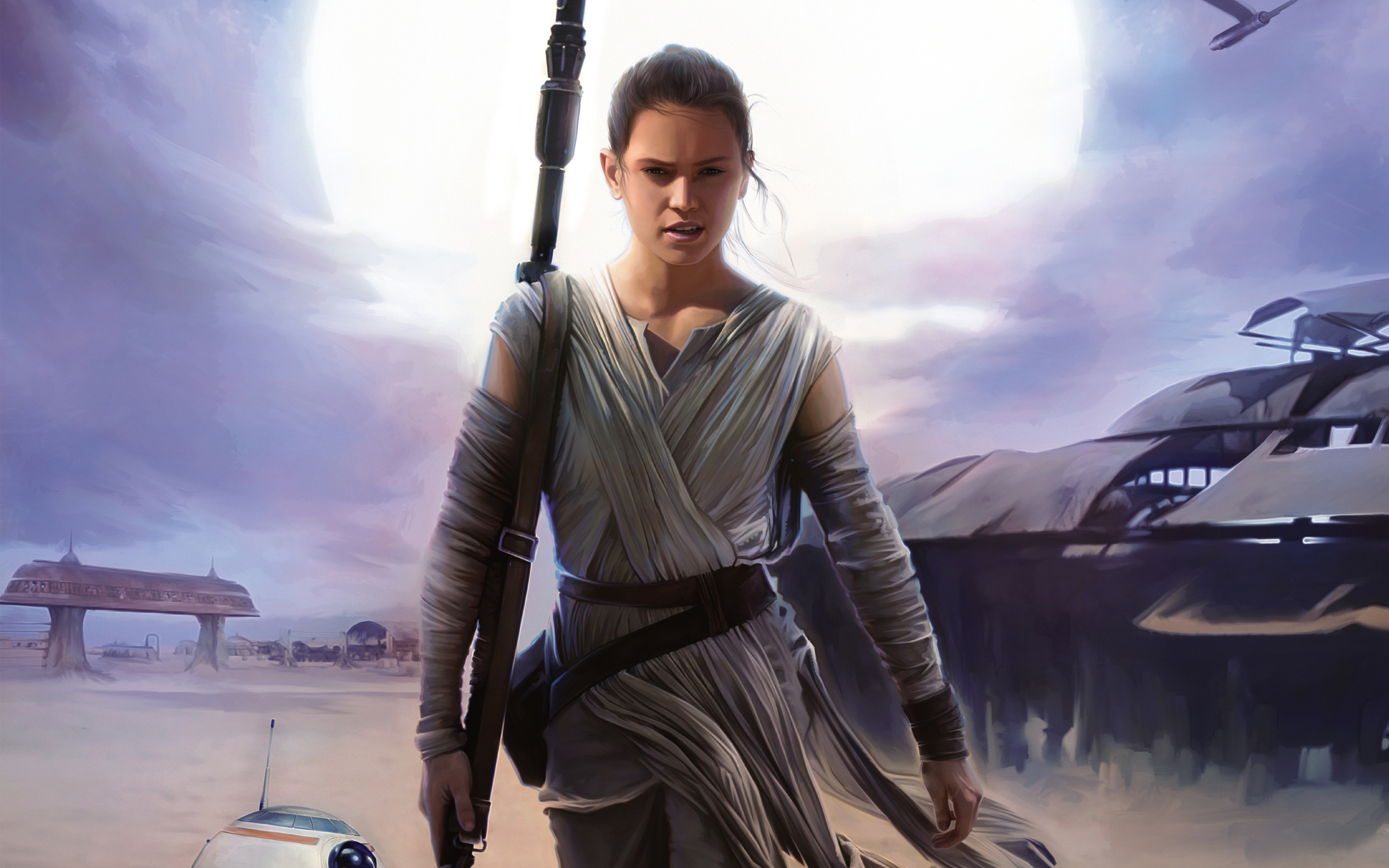 Rey, Daisy Ridley, Jakku, Deserto, 2K, sfondo per portatile