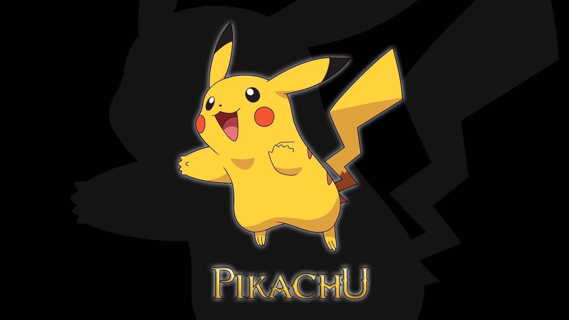 Pikachu, Pokémon, Scritta, Sfondo nero, Full HD, wallpaper per computer