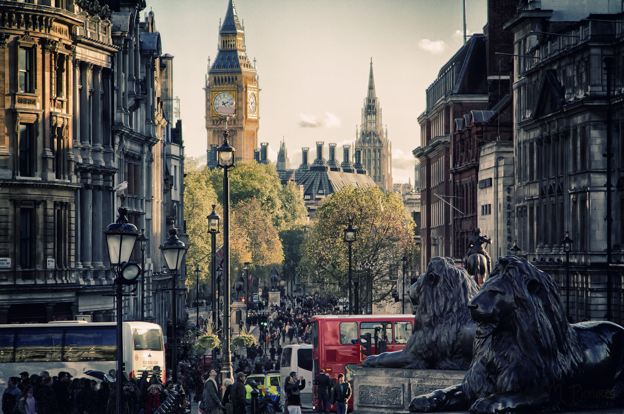 Big Ben, Trafalgar Square, Whitehall, Londra, Statua di leone, Full HD, sfondo per PC e portatile