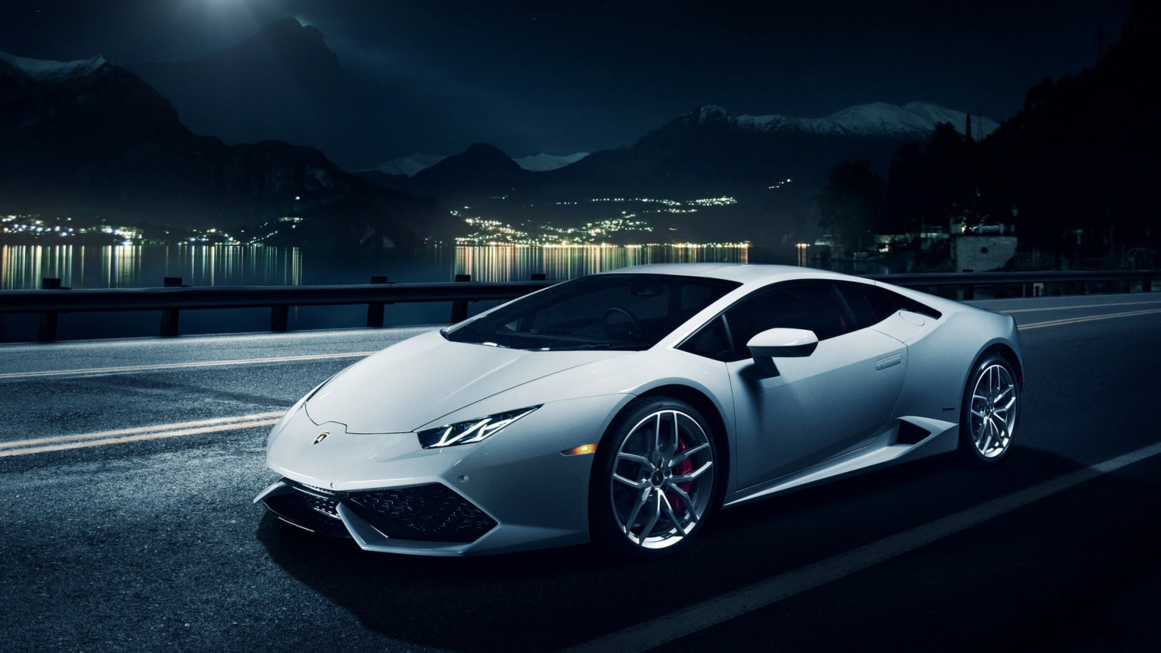 Lamborghini Huracán, Bianco, Notte, Supercar, 4K, wallpaper per portatile