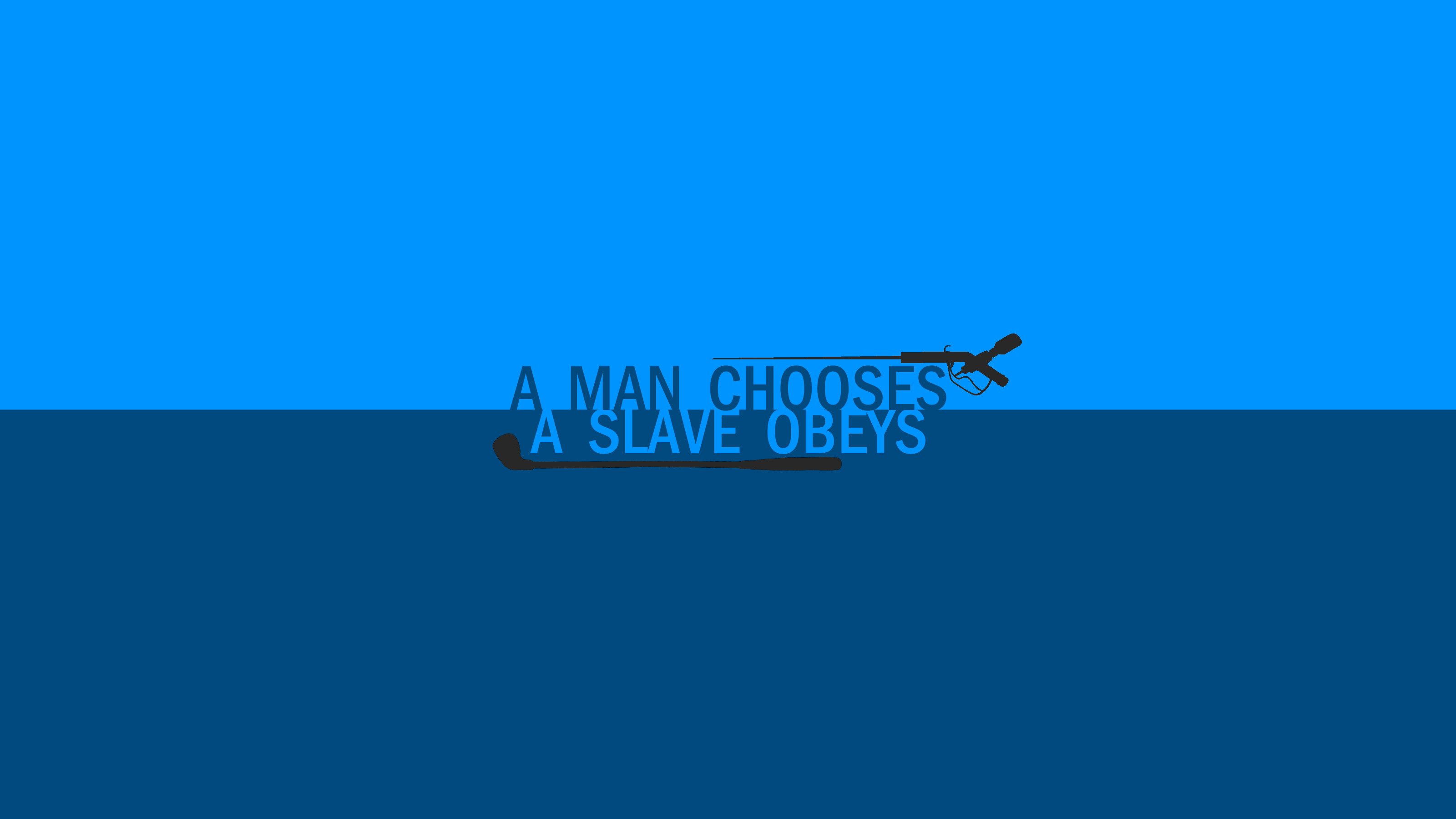 A man chooses, a slave obeys, BioShock, Citazione, Blu, Minimalista, sfondo 2K per computer