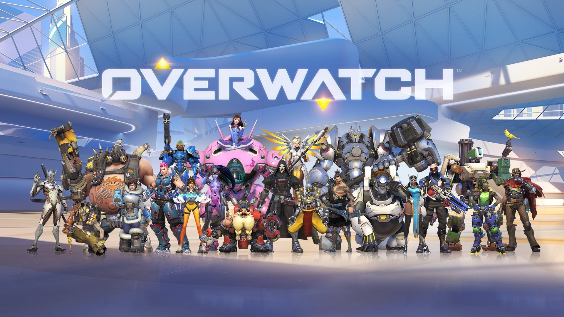 Overwatch, Eroi, Logo, Gruppo di personaggi, Full HD, wallpaper desktop