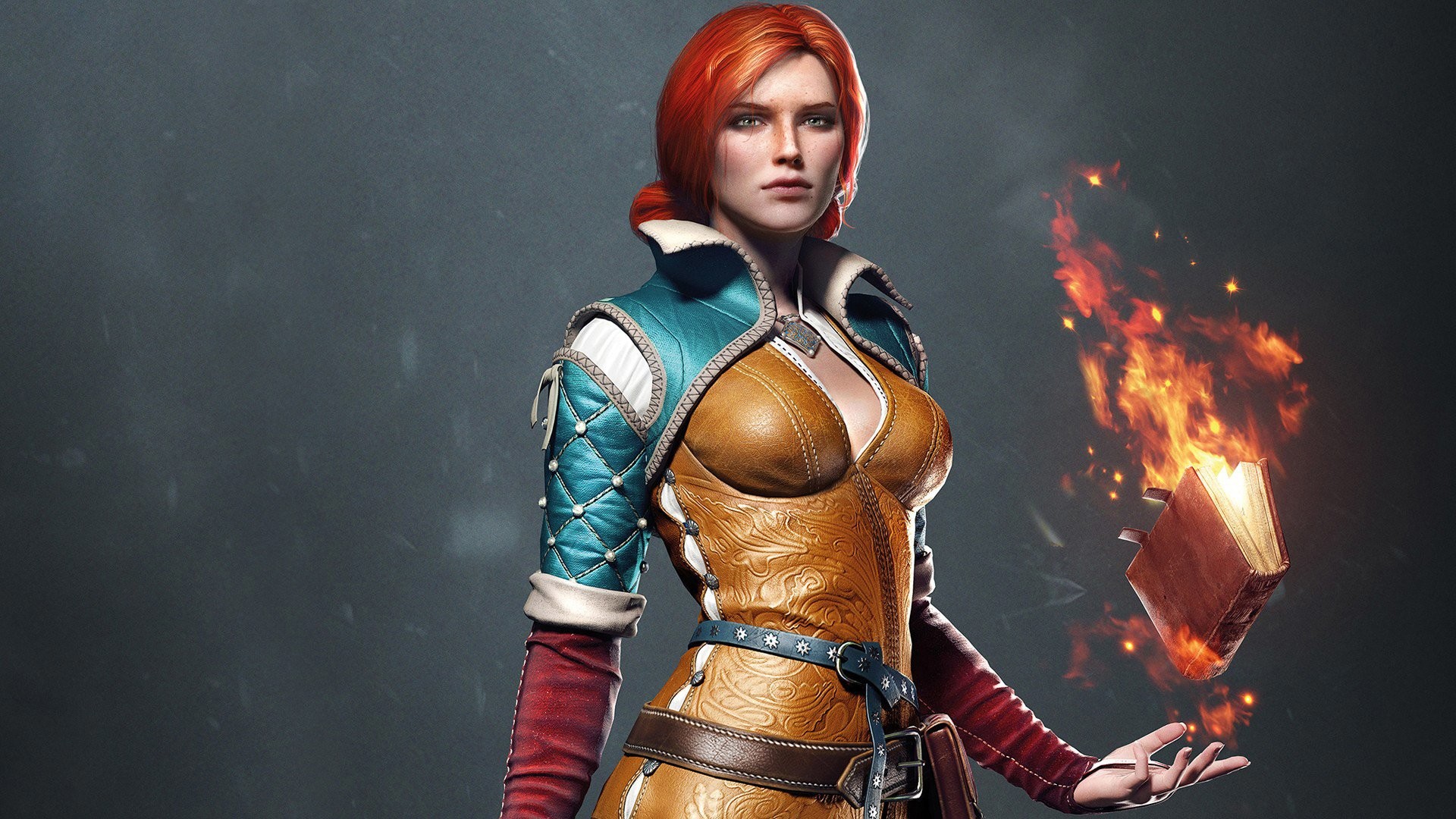 Triss Merigold, The Witcher 3: Wild Hunt, Magia del fuoco, Libro, sfondo desktop Full HD