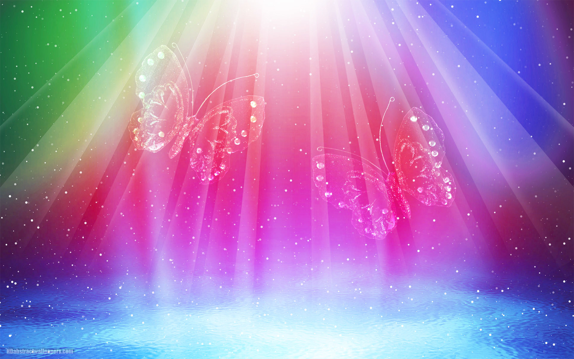 Raggi di luce, Arcobaleno, Astratto, Farfalle, 16:10 Full HD, sfondo widescreen