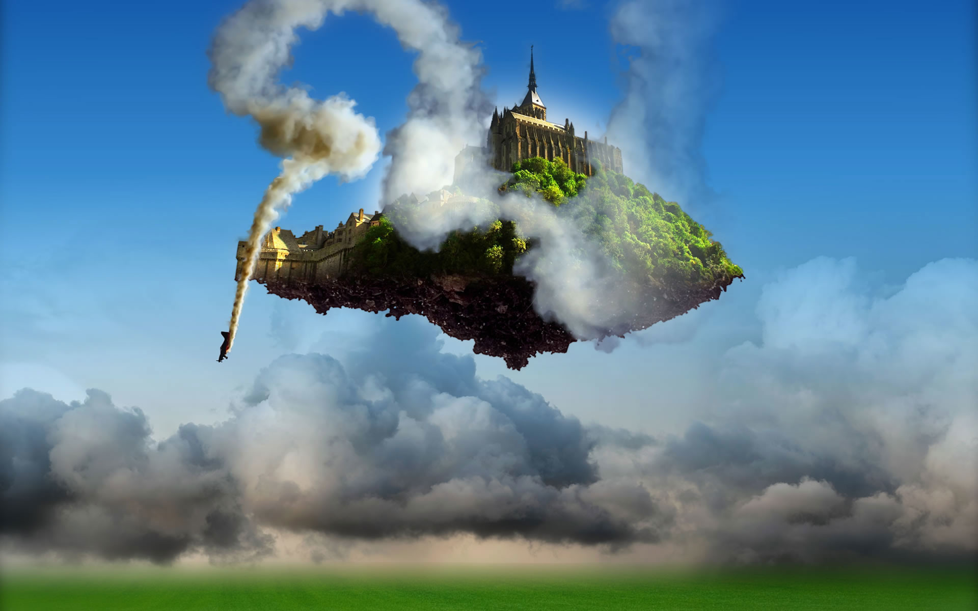 Isola volante, Castello, Nuvole, Fantasy, 1920x1200, immagine di sfondo