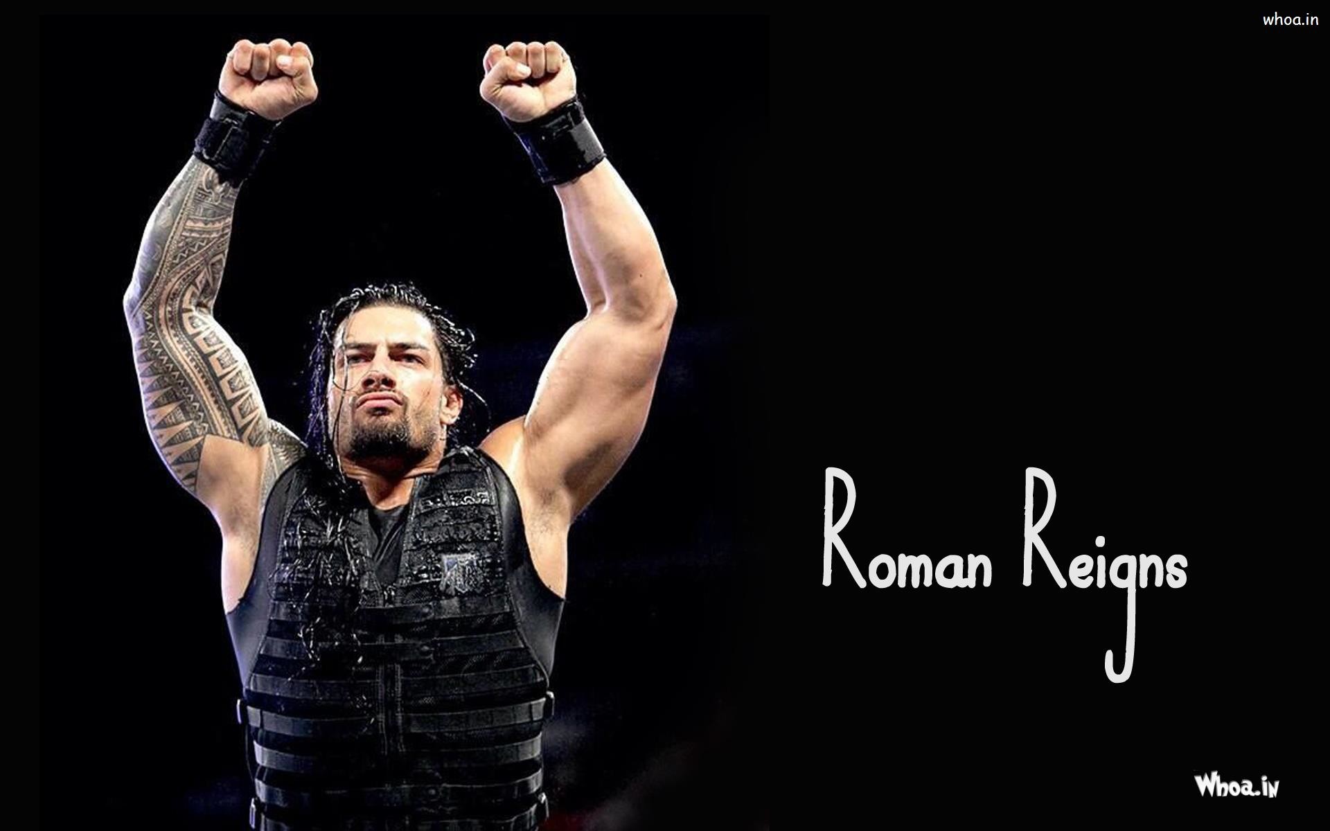 Roman Reigns, WWE, Pugni alzati, Sfondo nero, Full HD, wallpaper desktop