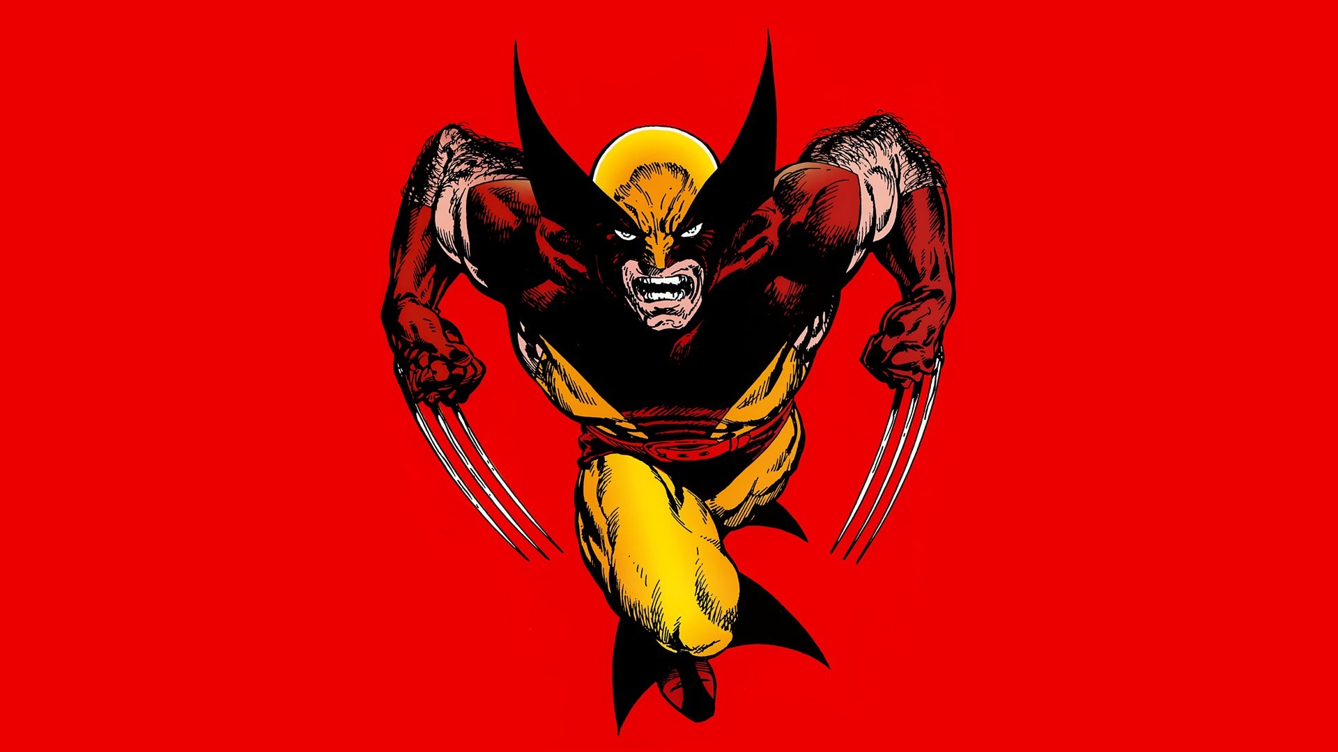Wolverine, Marvel Comics, Costume marrone, Sfondo rosso, Full HD, wallpaper per portatile