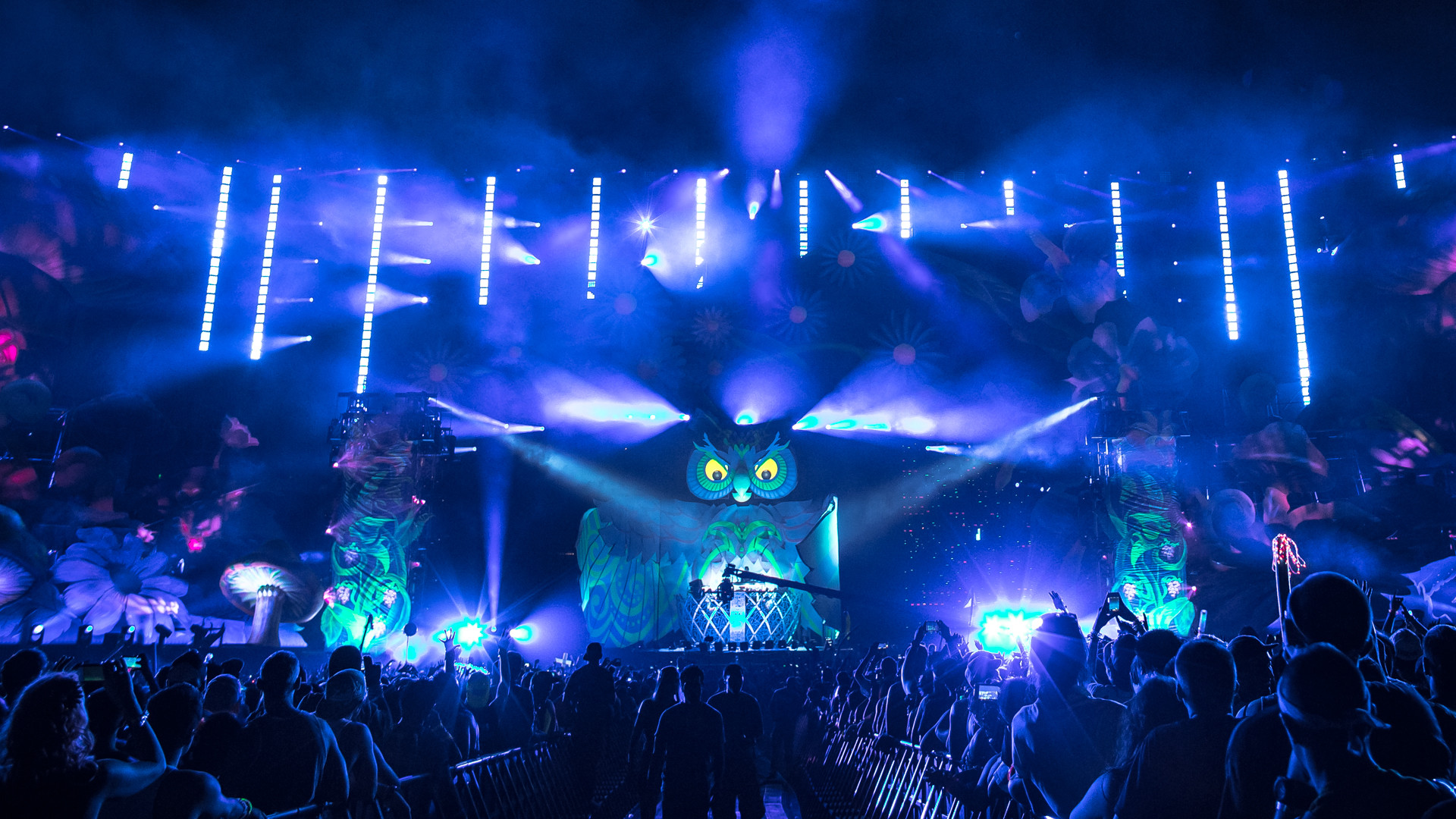 Festival musicale, Palco, Luci blu, Folla, Full HD 1080p, sfondo desktop