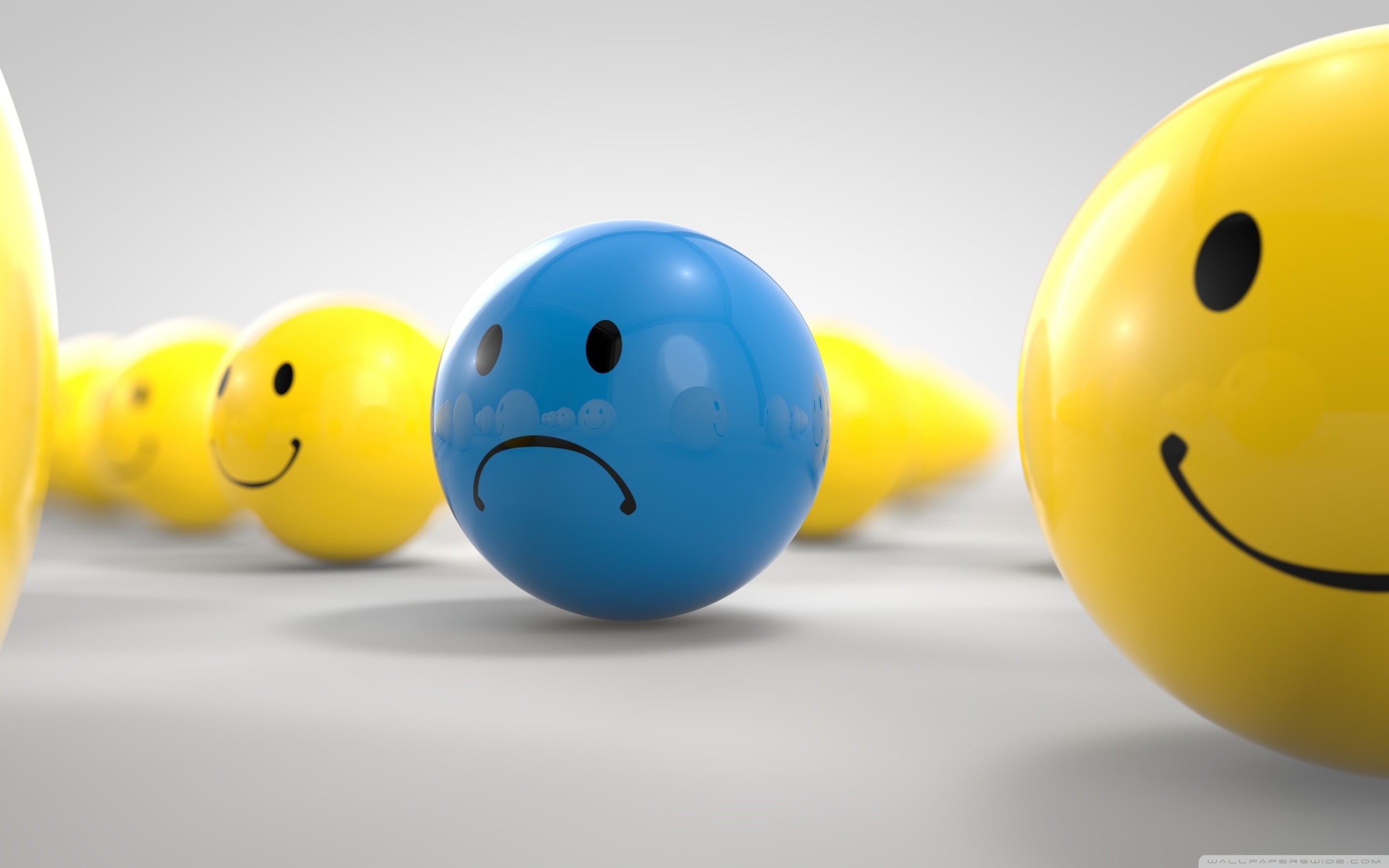 Smiley, Faccina triste, Sfere, Rendering 3D, 2880x1800, sfondo per PC