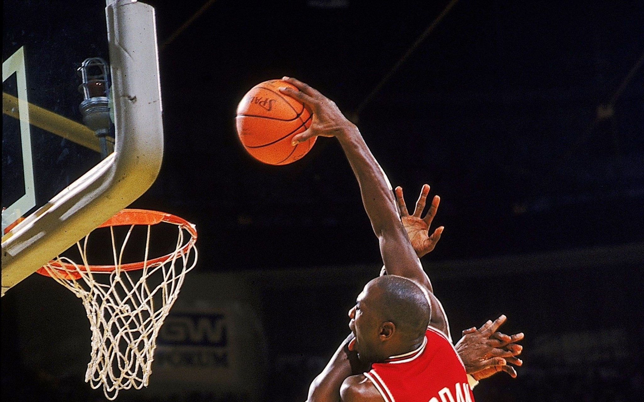 Michael Jordan, Schiacciata, Canestro, Sfondo scuro, Full HD, wallpaper per portatile