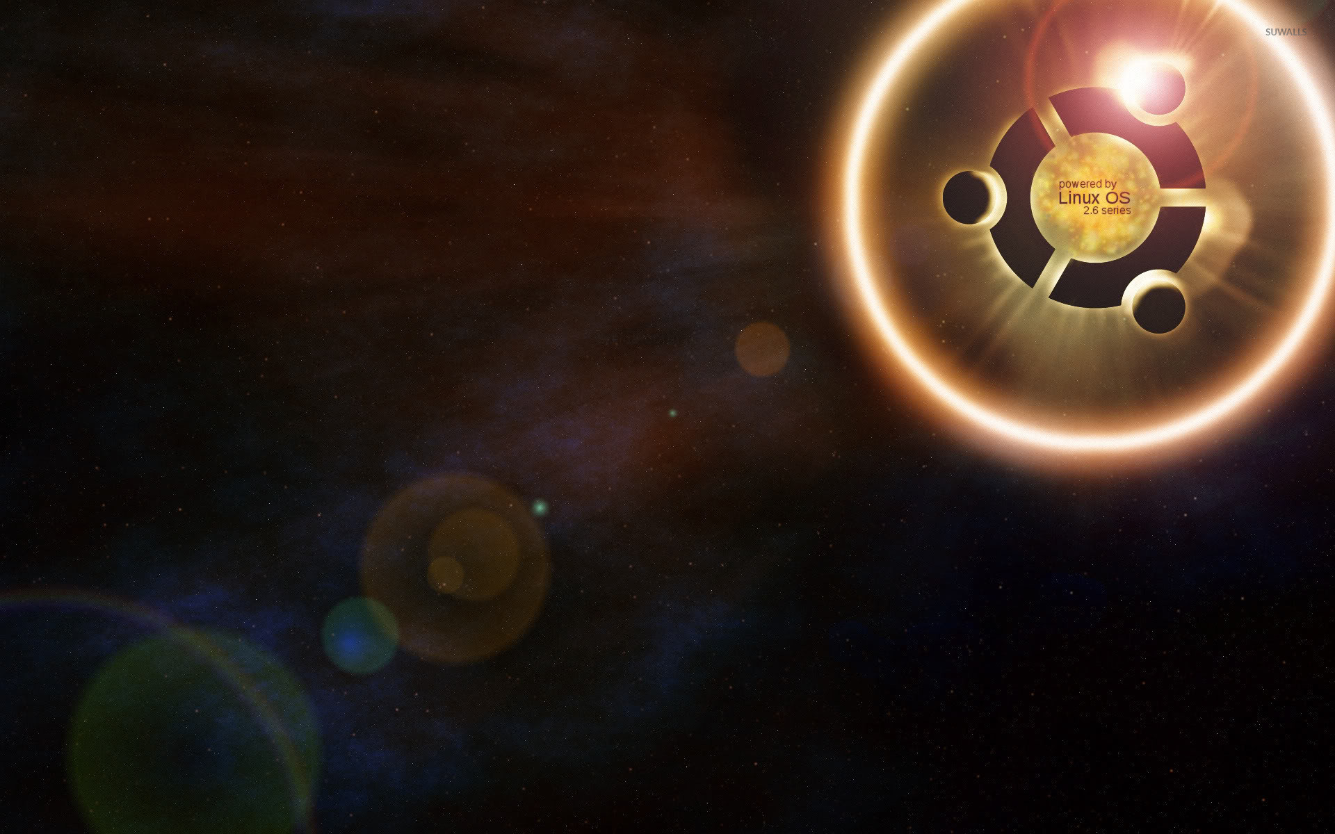 Logo Ubuntu, Bagliore, Lens flare, Sfondo scuro, 16:10 Full HD, wallpaper widescreen