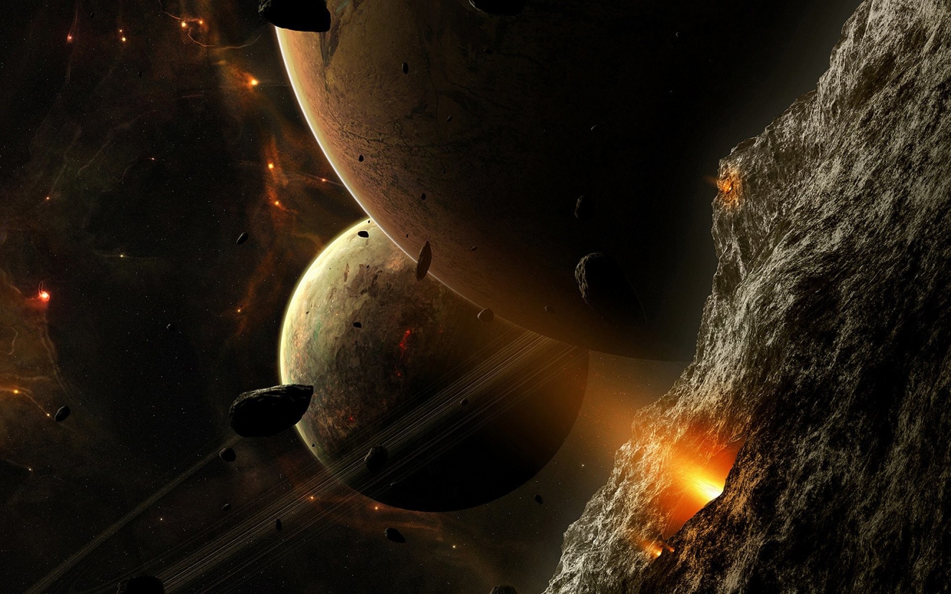 Pianeti, Asteroide, Spazio, Arte digitale, Full HD, wallpaper per computer
