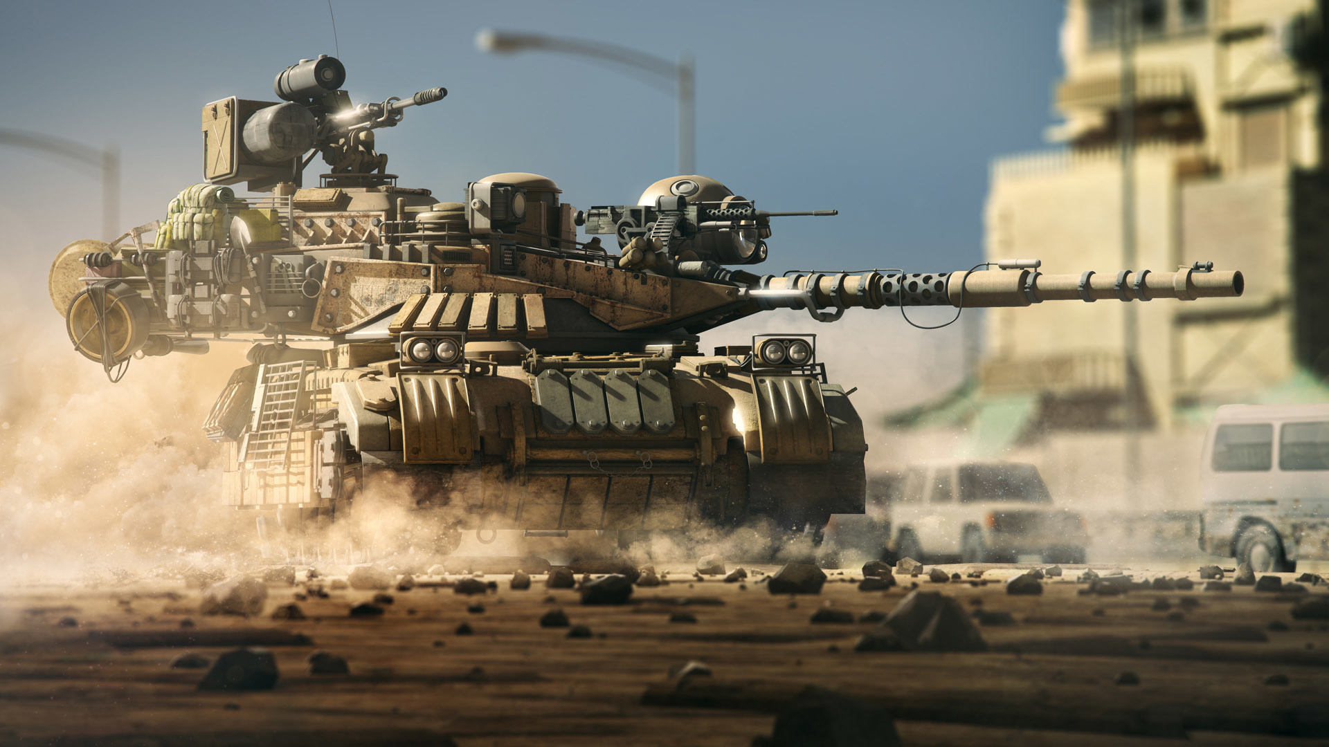 Carro armato, Polvere, Città, Full HD, wallpaper per PC