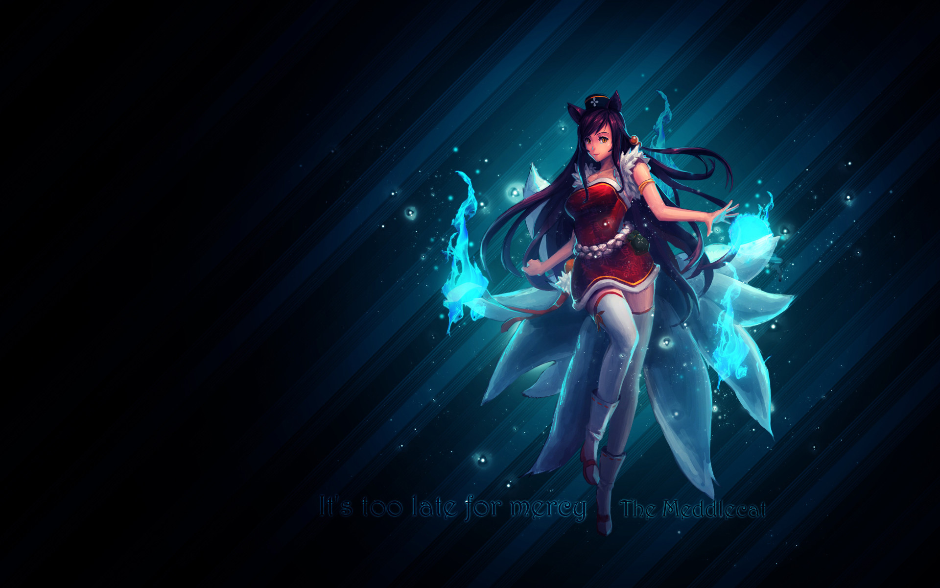 Ahri, League of Legends, Fuoco blu, Sfondo nero, 16:10 Full HD, wallpaper widescreen