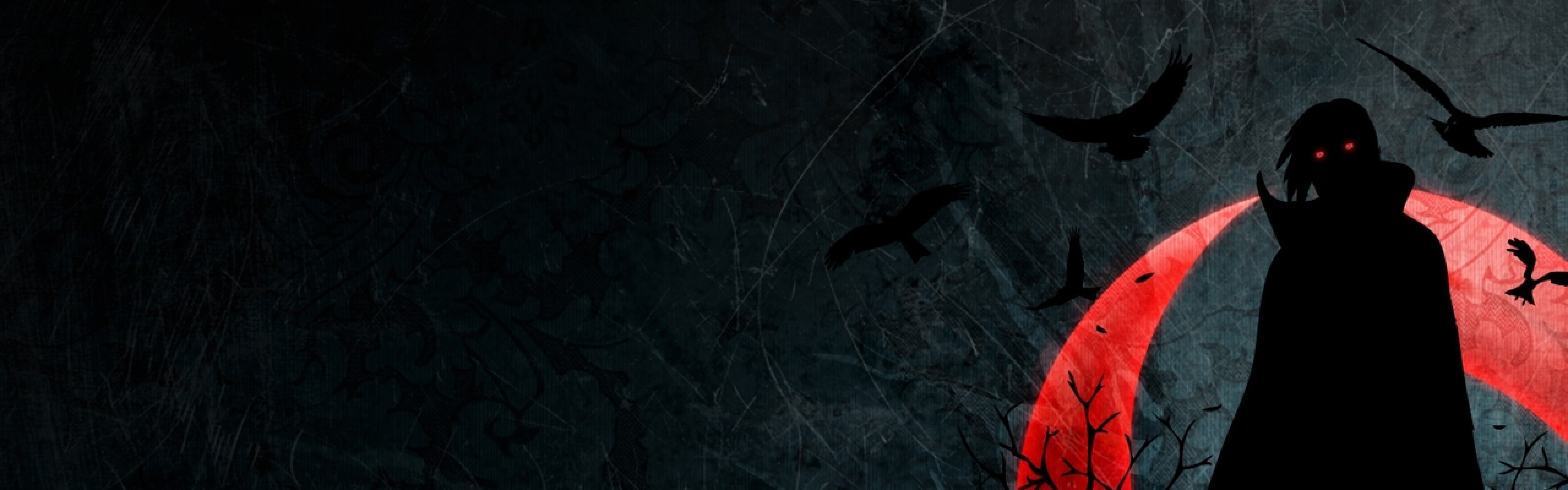Itachi Uchiha, Sharingan, Corvi, Silhouette, doppio schermo, sfondo Full HD