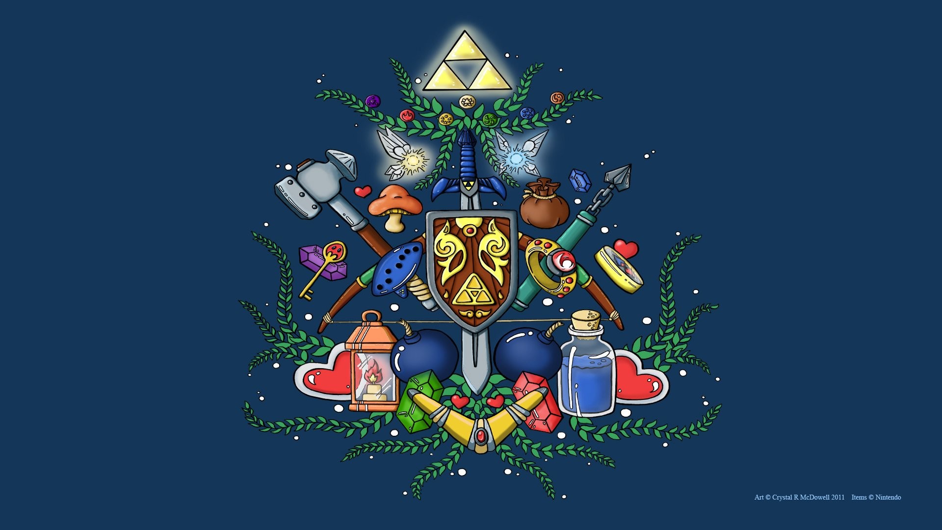 Oggetti di Zelda, Scudo Hylia, Triforza, Illustrazione, Blu, 1920x1080, sfondo per PC