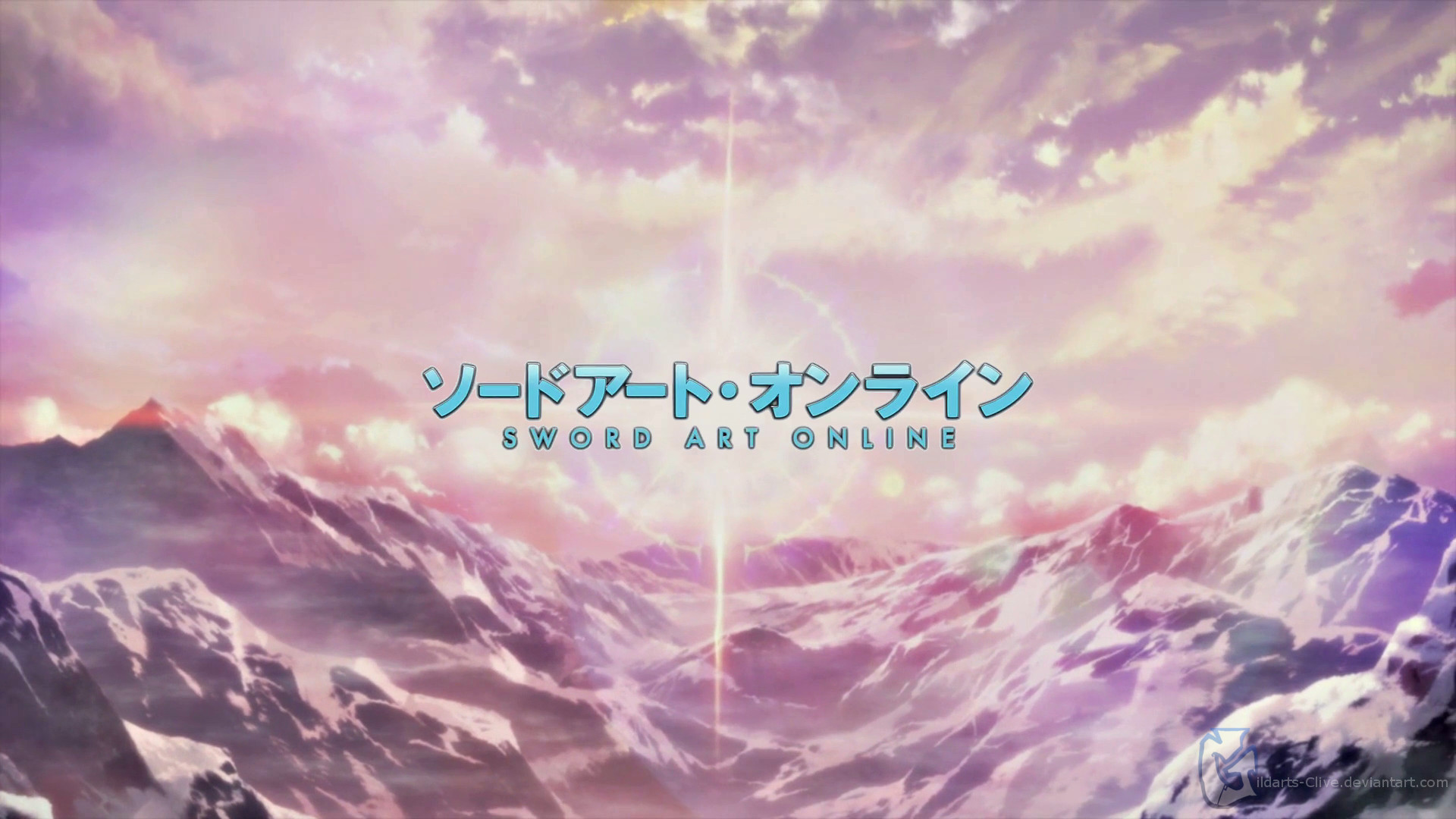 Sword Art Online, Logo, Montagne, Cielo rosa, Full HD, sfondo per PC
