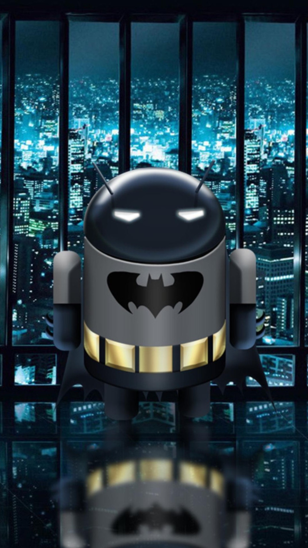Android, Batman, Bugdroid, Città notturna, Full HD, sfondo verticale per cellulare