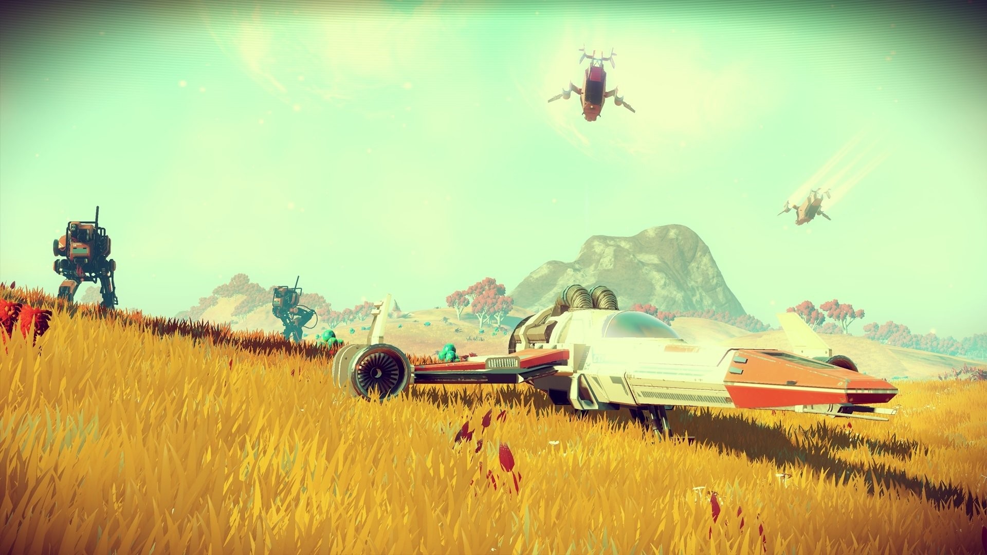 No Man's Sky, Astronave, Prato, Sentinelle, Full HD, sfondo per PC