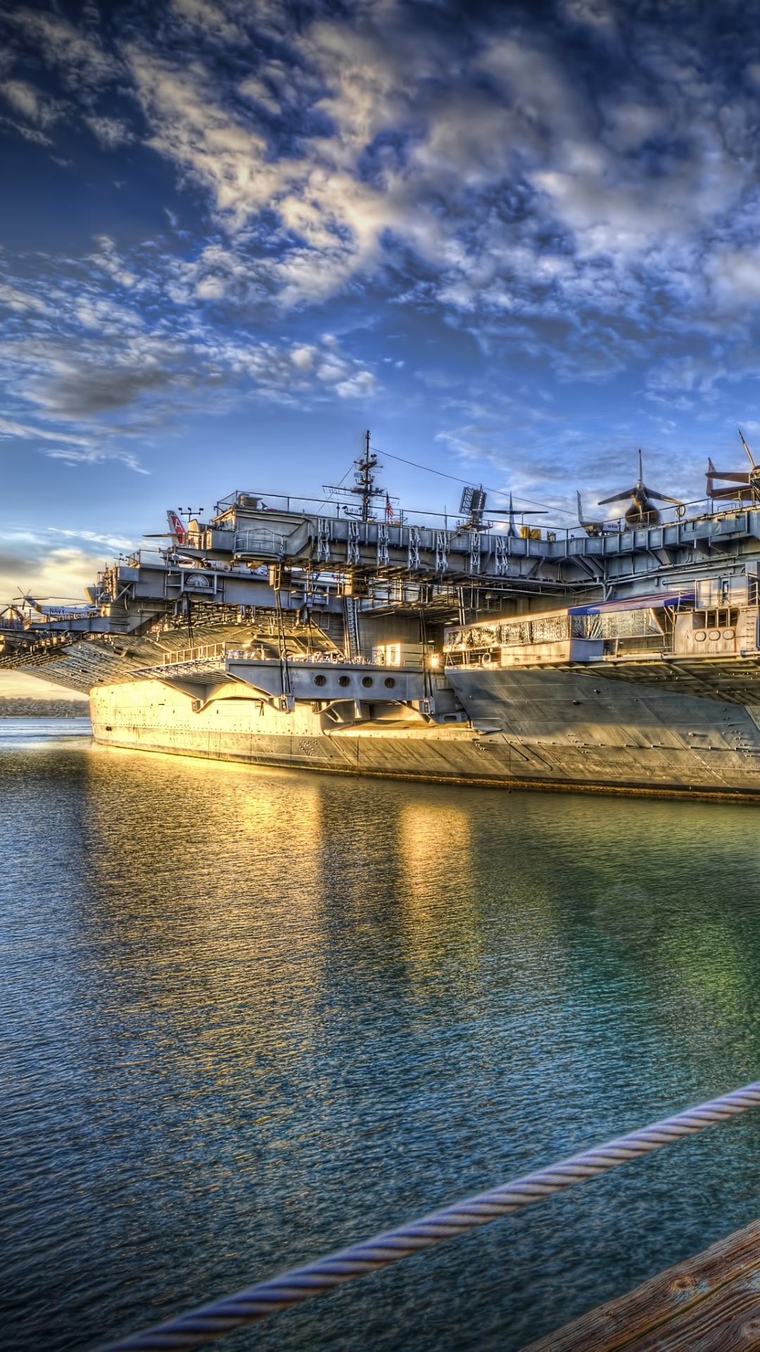 USS Midway, San Diego, Portaerei, Nuvole, HDR, Full HD, sfondo per smartphone