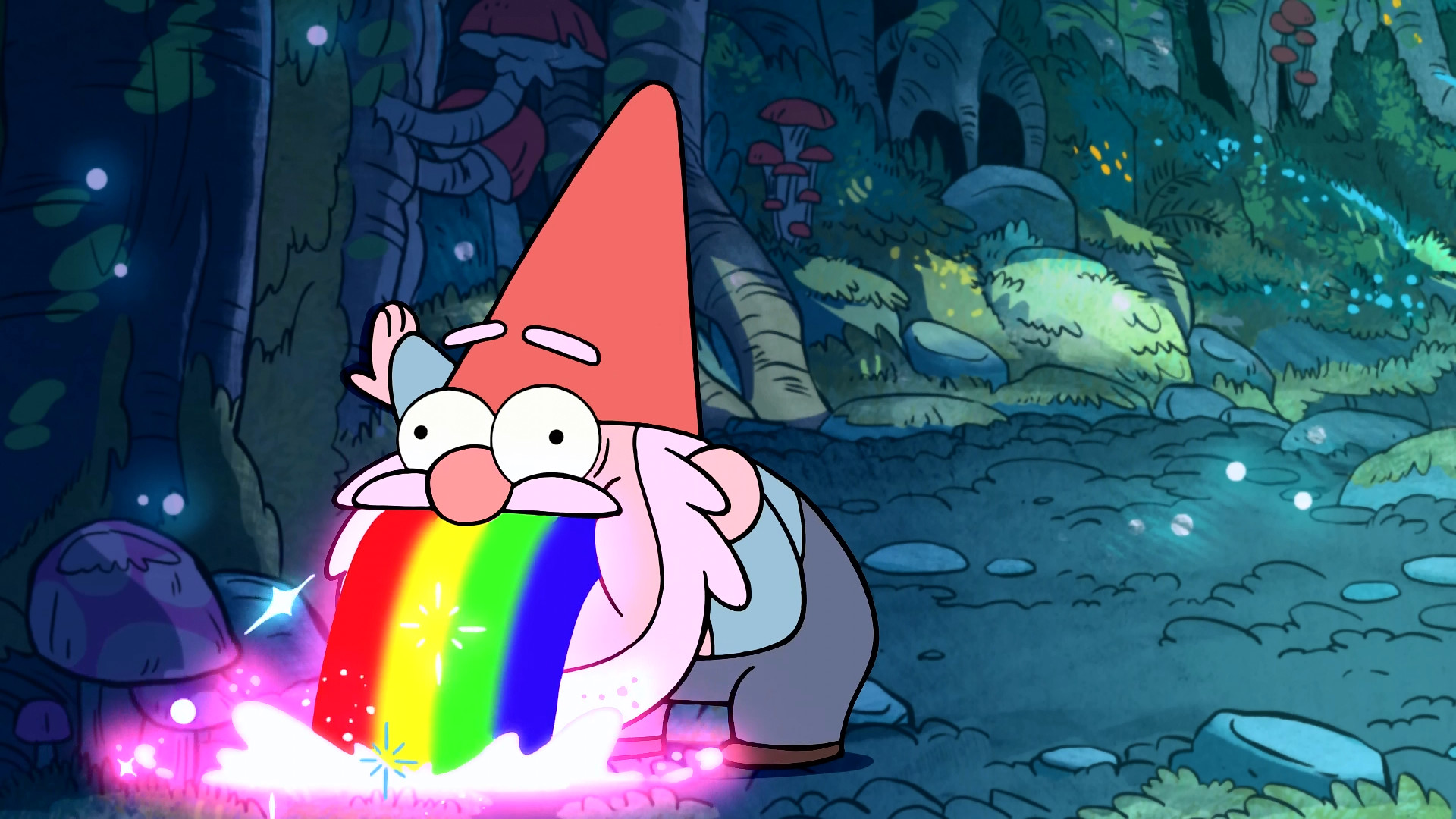 Gnomo, Gravity Falls, Arcobaleno, Foresta, 1920x1080, immagine di sfondo