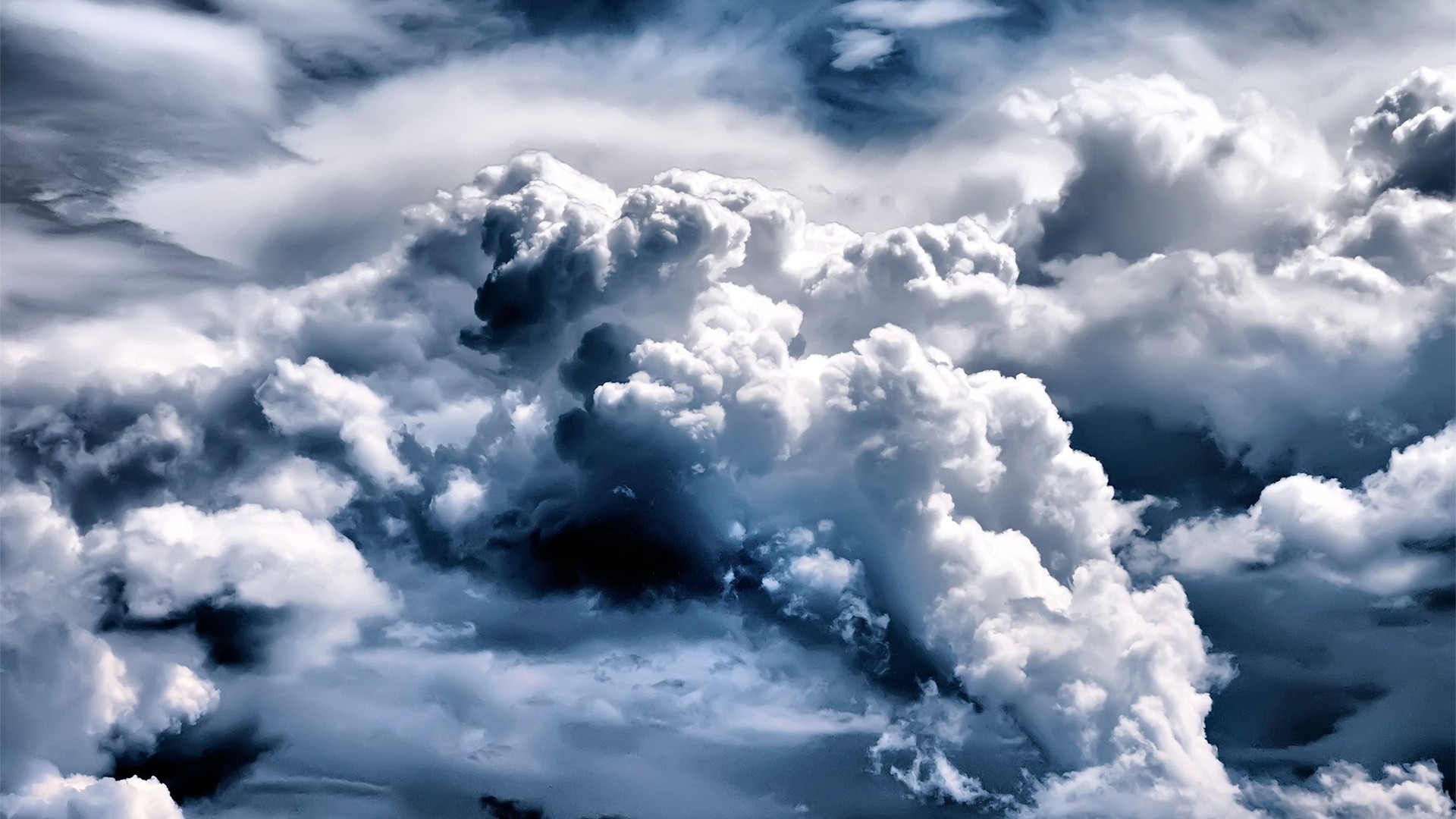 Nuvole, Cielo drammatico, Cumuli, Bianco e blu, Full HD, wallpaper per computer