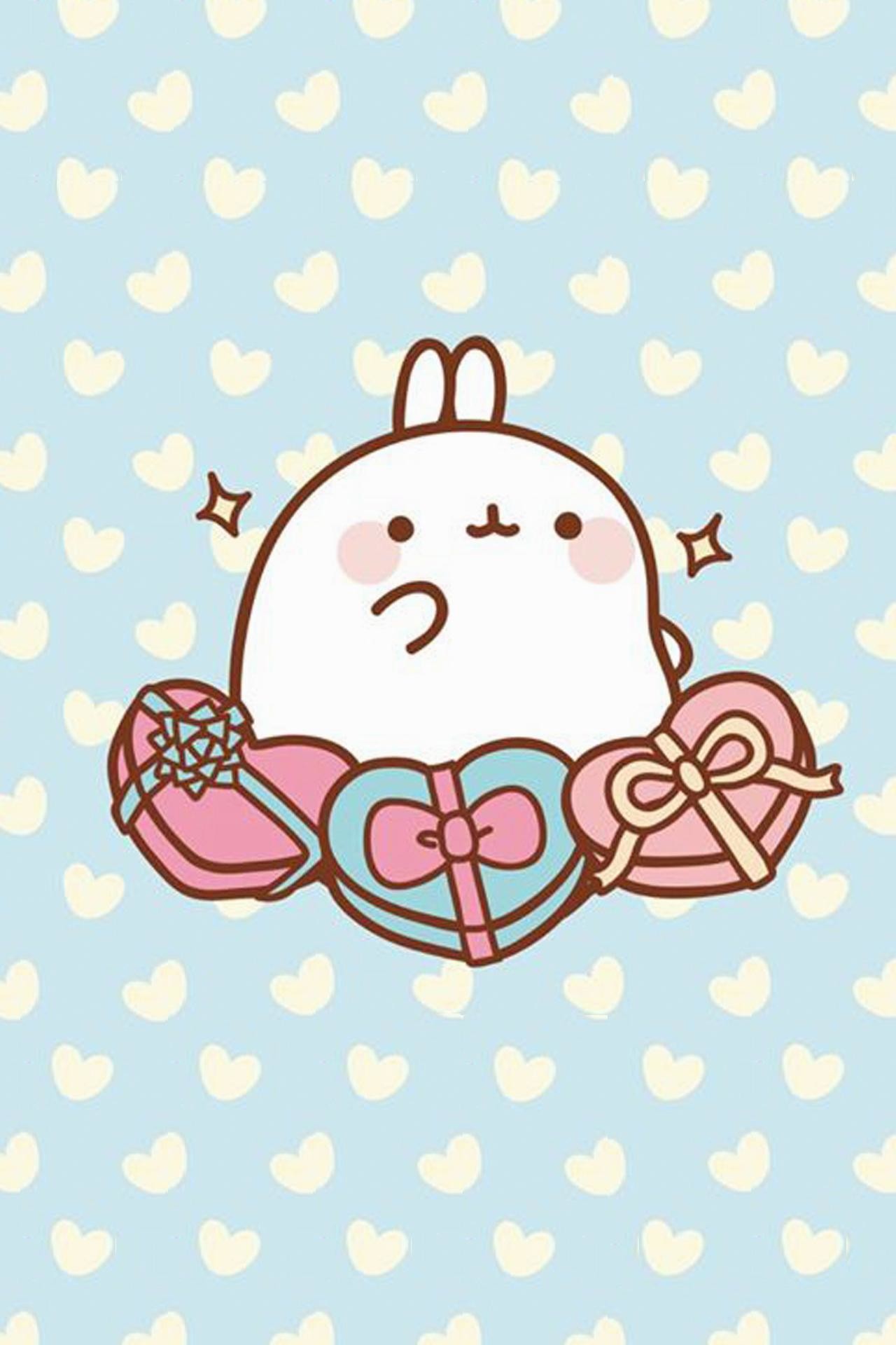 Molang, Caramelle, Cuori, Kawaii, Full HD, sfondo per iPhone e Android