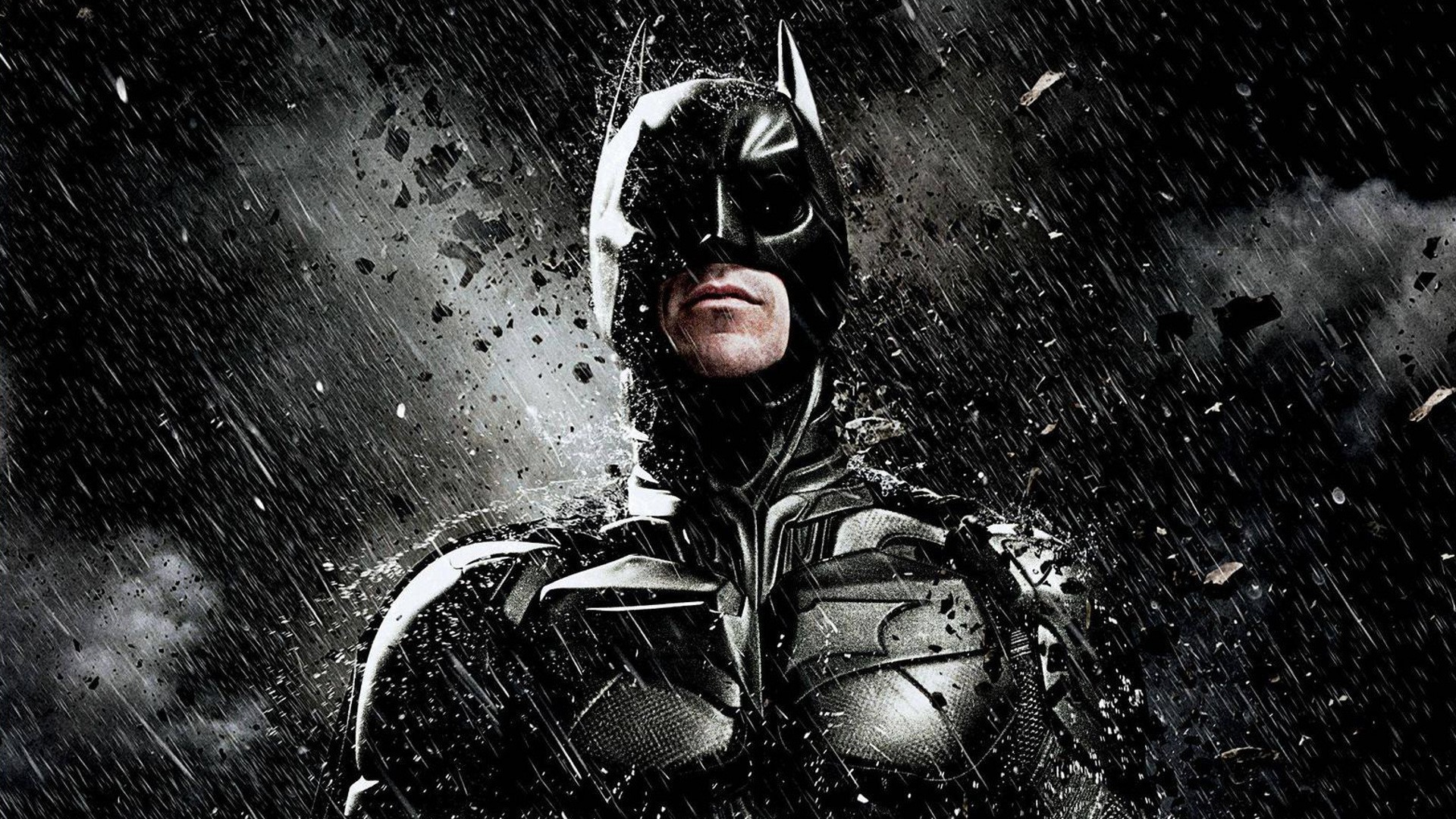 Batman, Il cavaliere oscuro - Il ritorno, Christian Bale, Pioggia, sfondo widescreen Full HD