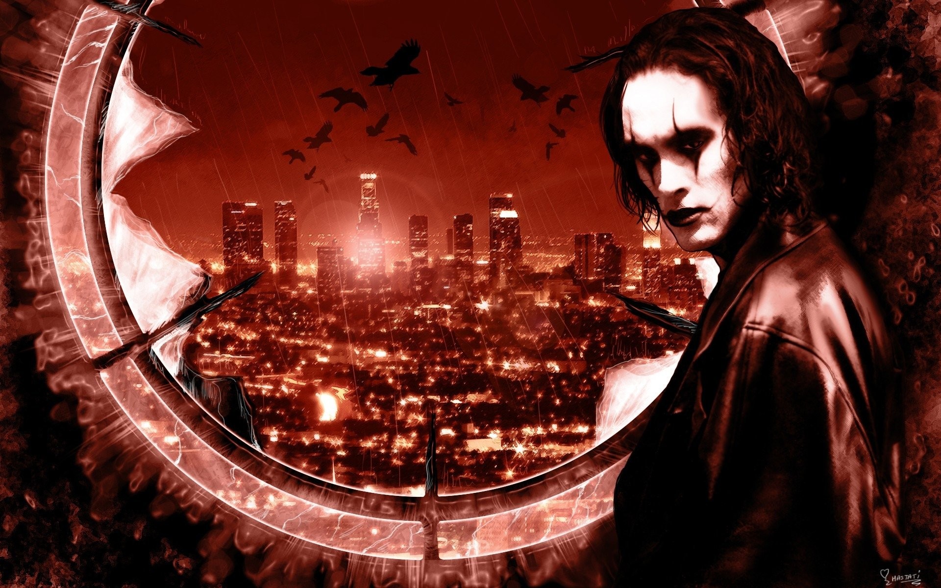 Eric Draven, Brandon Lee, Il corvo, Città notturna, Rosso, Full HD, sfondo Windows 11