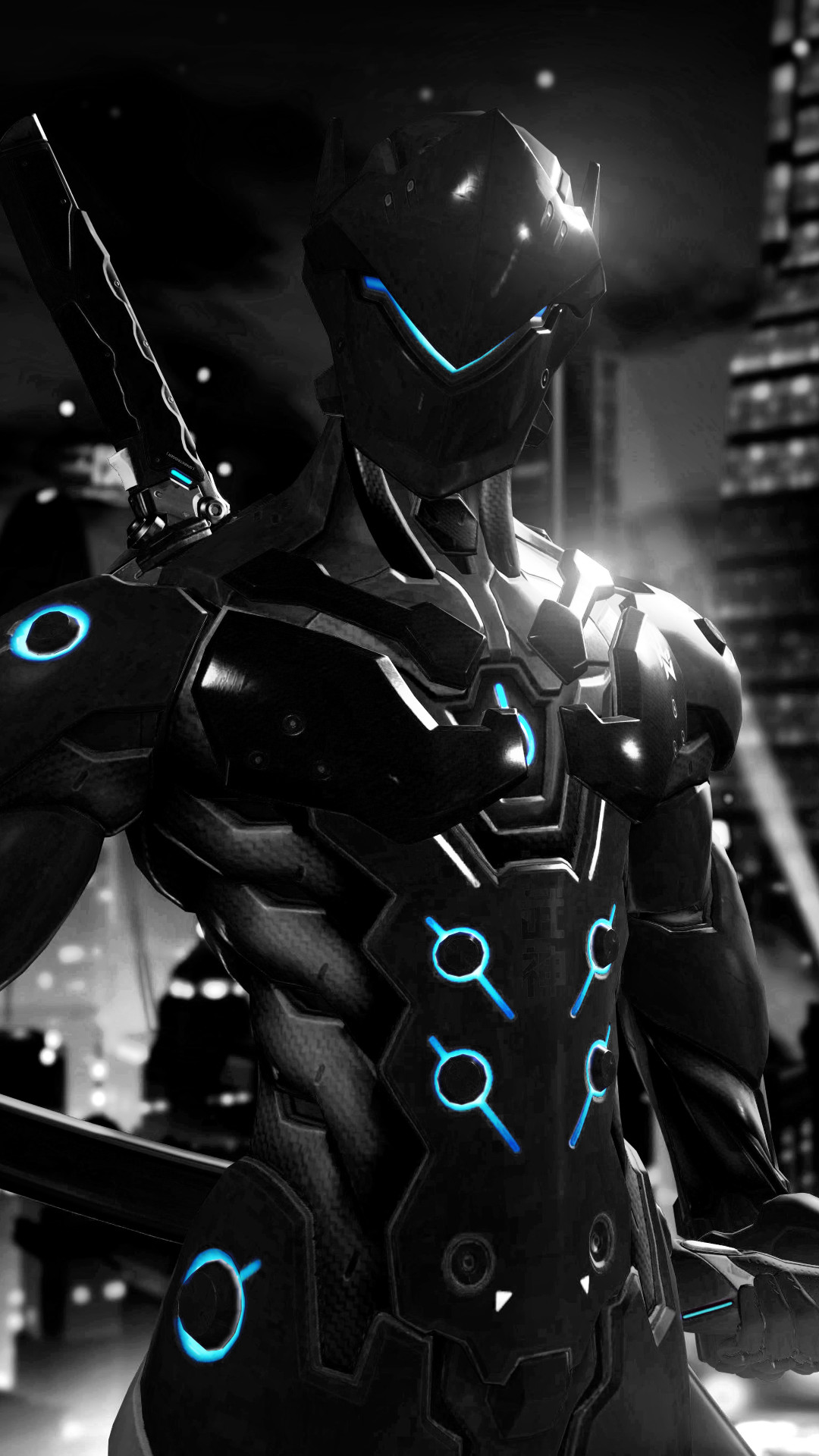 Genji, Overwatch, Blackwatch, Bianco e nero, Full HD, sfondo per iPhone e Android