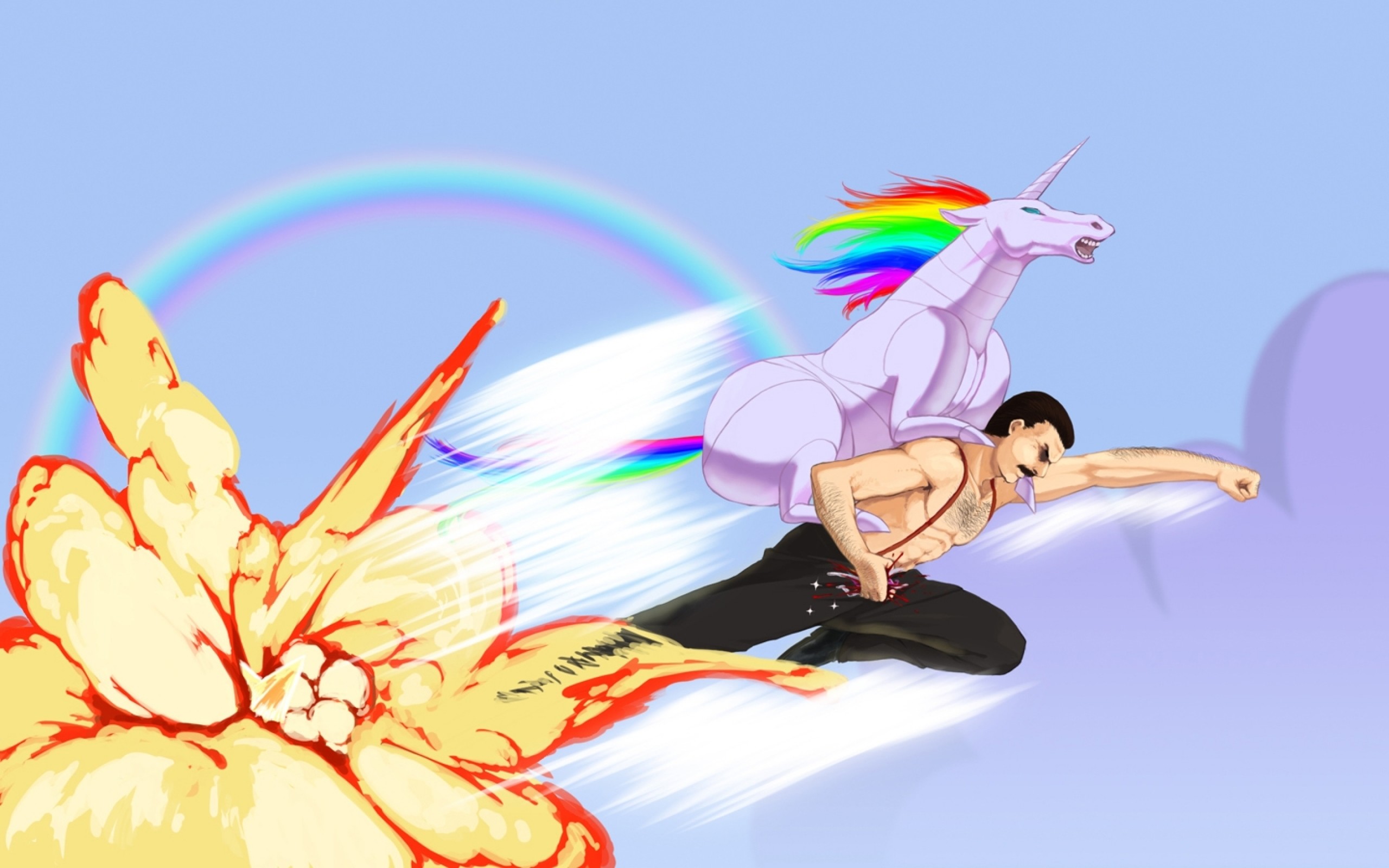 Unicorno robot, Arcobaleno, Umorismo, Esplosione, 2560x1600, immagine di sfondo
