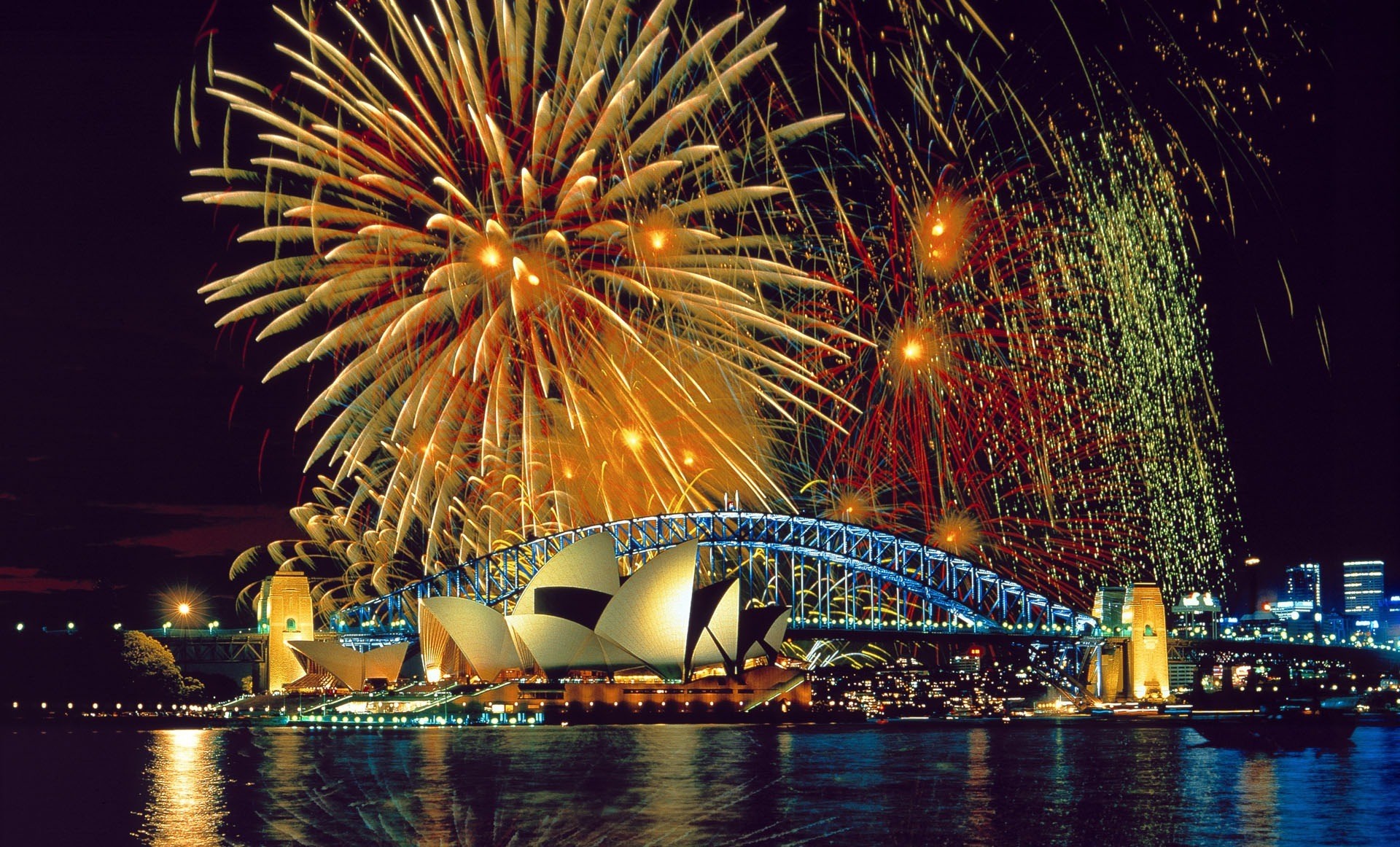 Sydney Opera House, Sydney Harbour Bridge, Sydney, Australia, Fuochi d'artificio, Capodanno, sfondo desktop