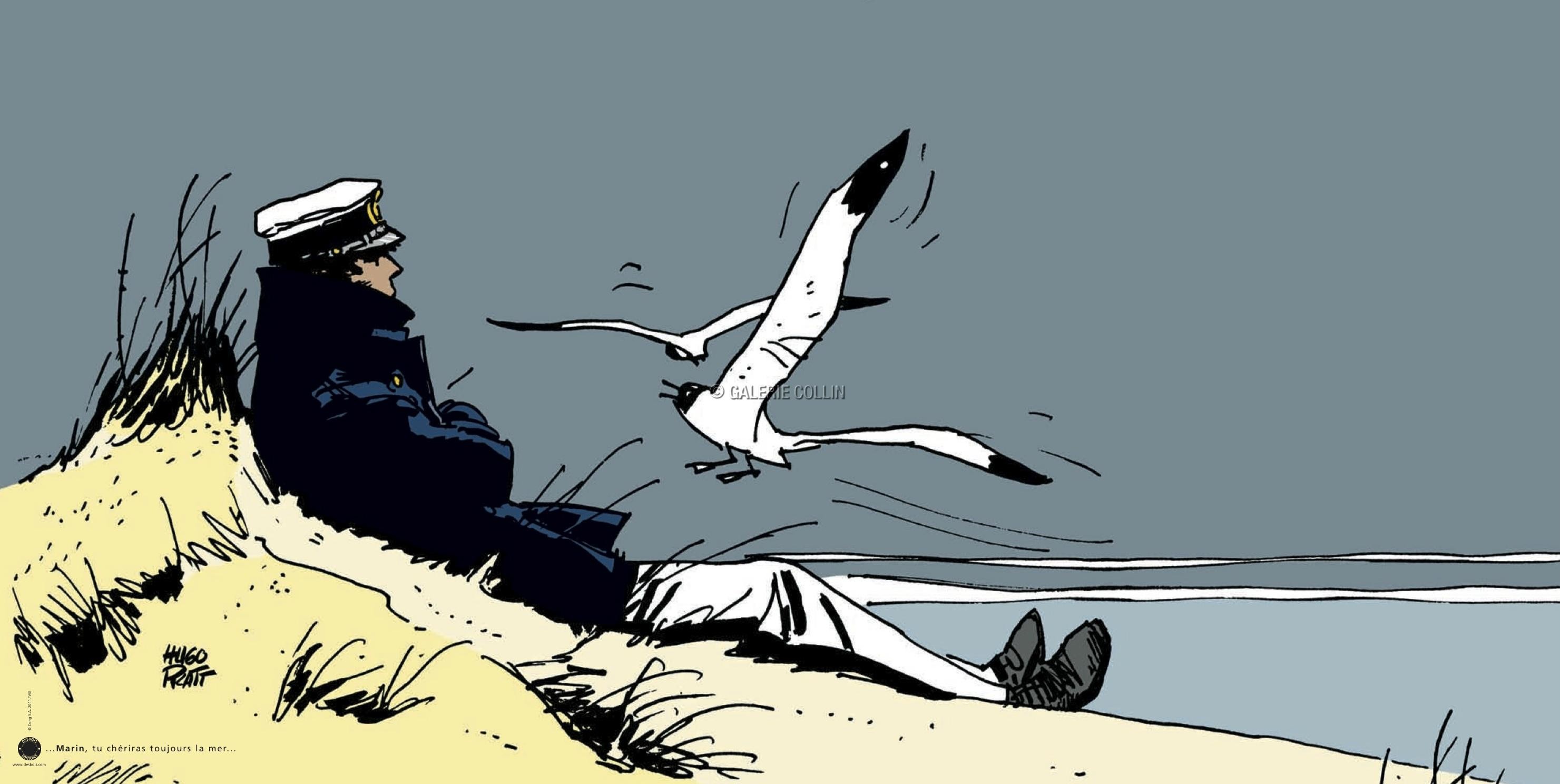Corto Maltese, Hugo Pratt, Gabbiani, Spiaggia, Fumetto, 2K, sfondo per PC