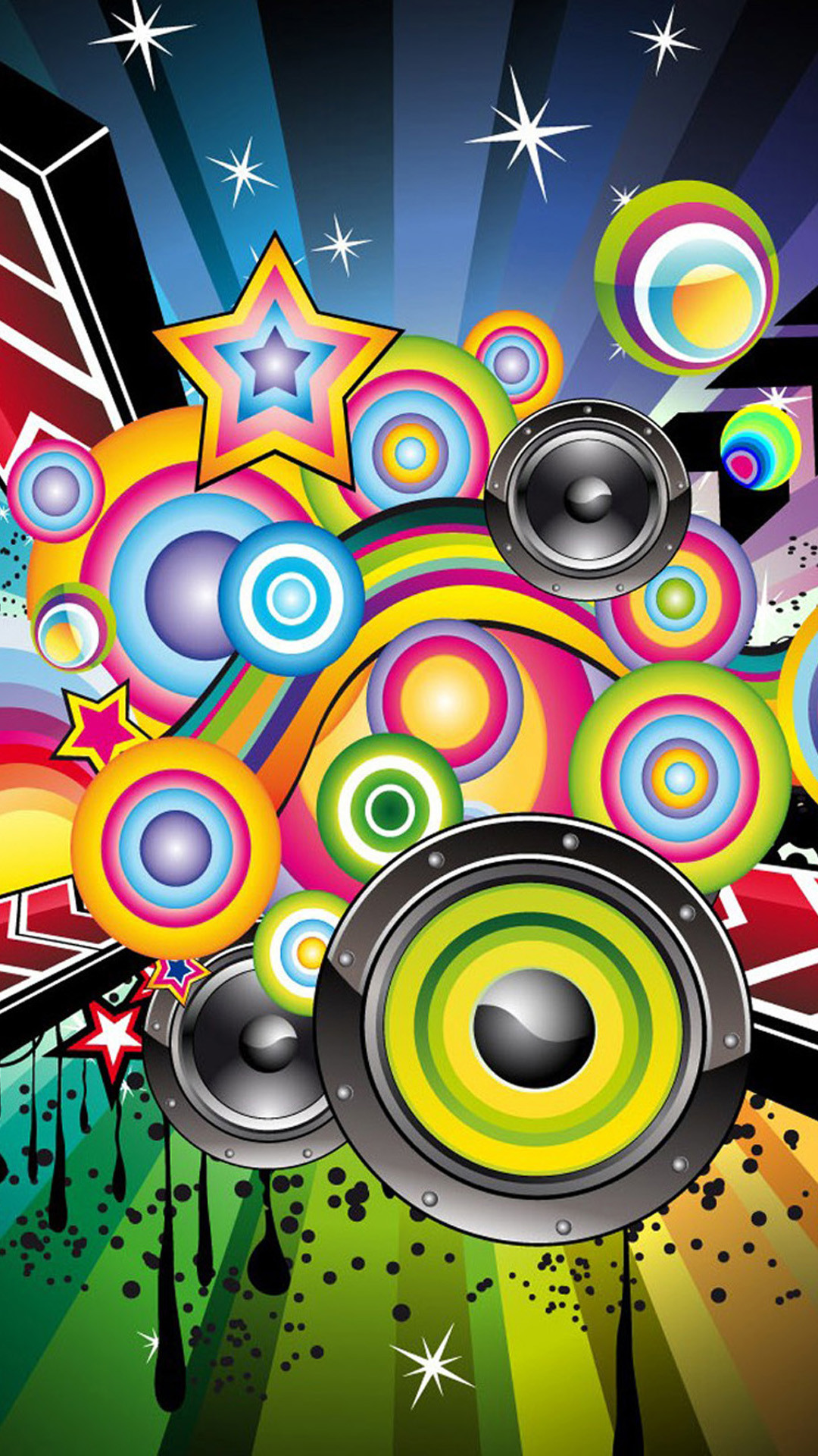 Altoparlanti, Musica, Cerchi colorati, Retrò, sfondo iPhone 6 Full HD