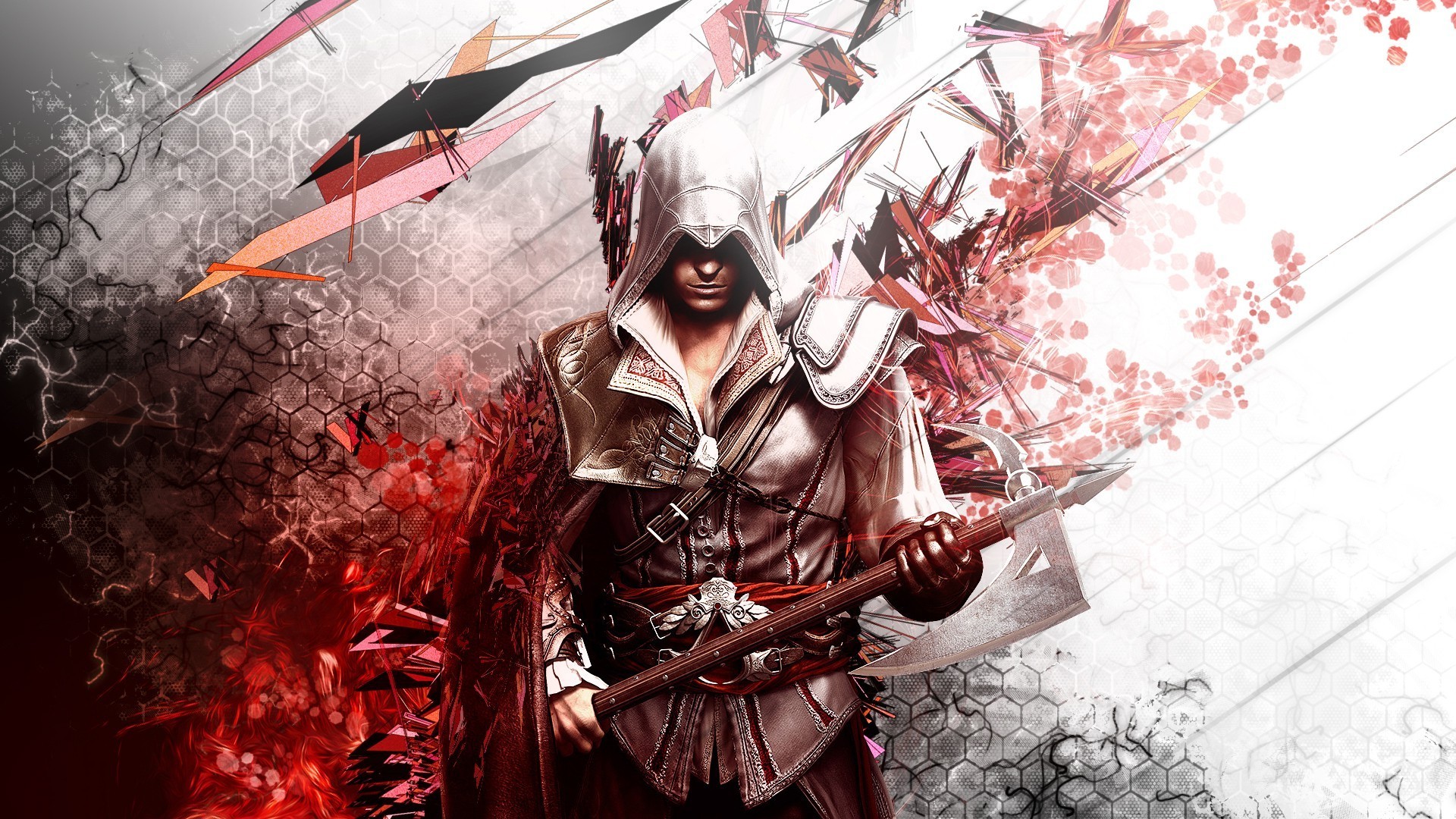 Ezio Auditore da Firenze, Assassin's Creed, Arte astratta, Rosso, sfondo desktop 1920x1080