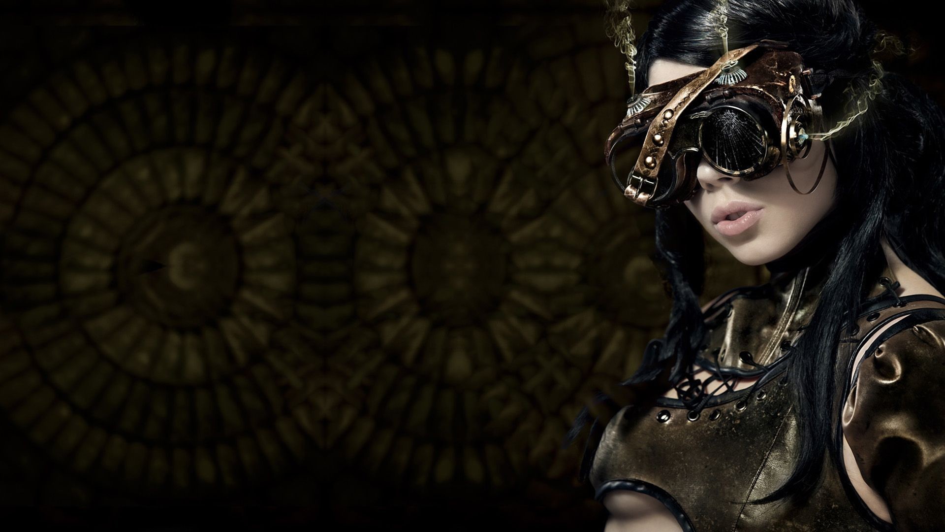 Donna, Occhiali da aviatore, Steampunk, Sfondo scuro, Full HD, wallpaper desktop