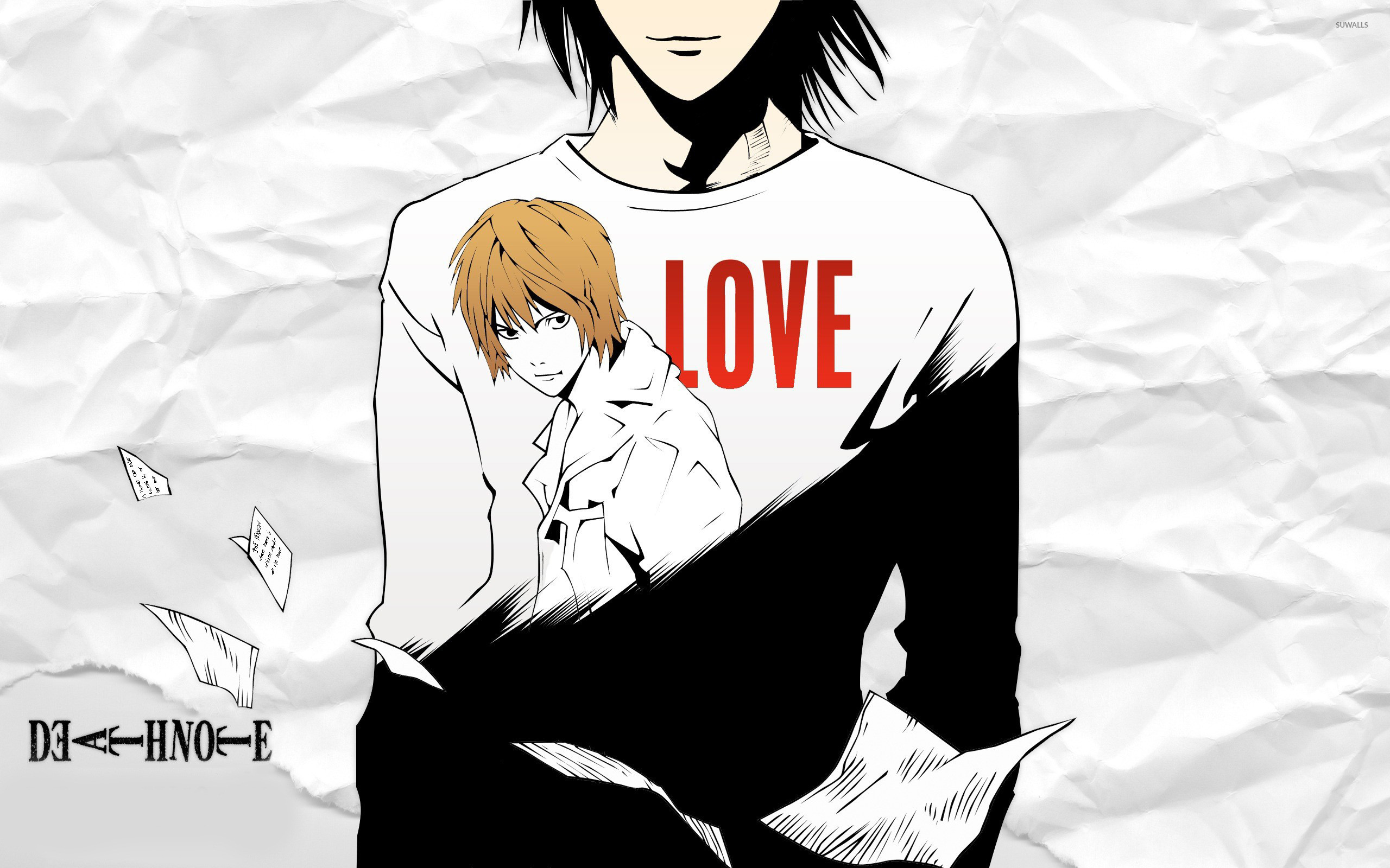 L Lawliet, Light Yagami, Death Note, Love, Carta stropicciata, 2560x1600, sfondo MacBook Pro
