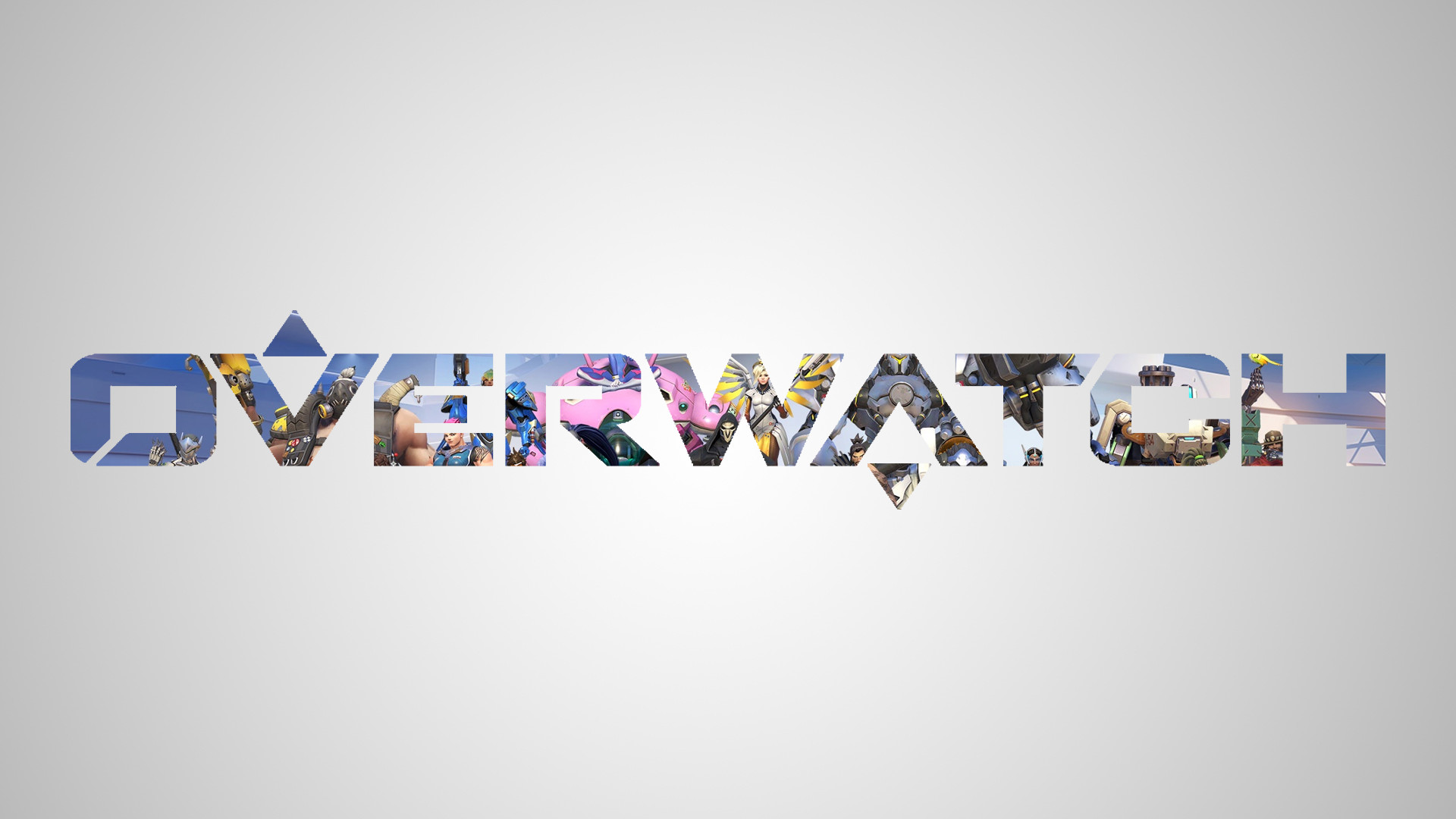 Overwatch, Logo, Tipografia, Sfondo grigio, Full HD, wallpaper per PC