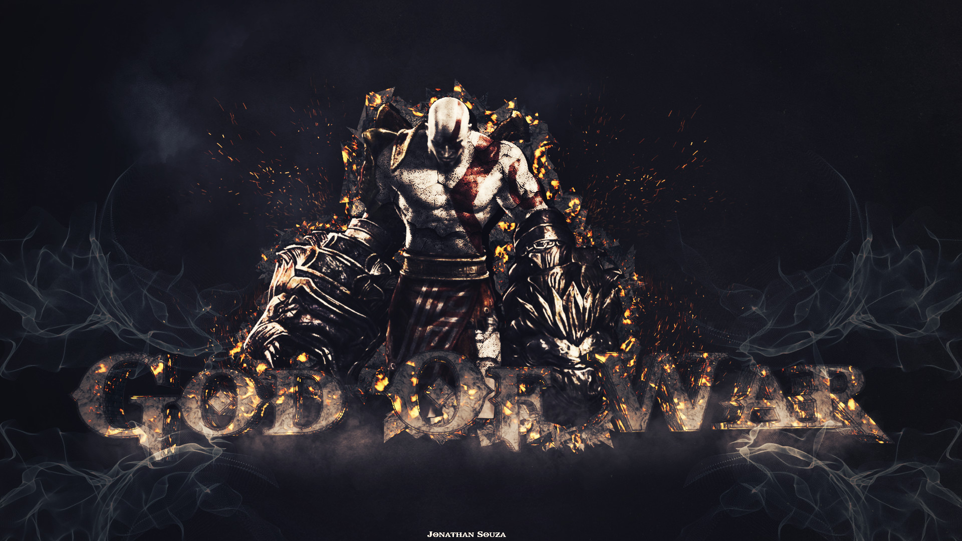 Kratos, God of War, Logo, Arte digitale, Toni scuri, Full HD, sfondo desktop