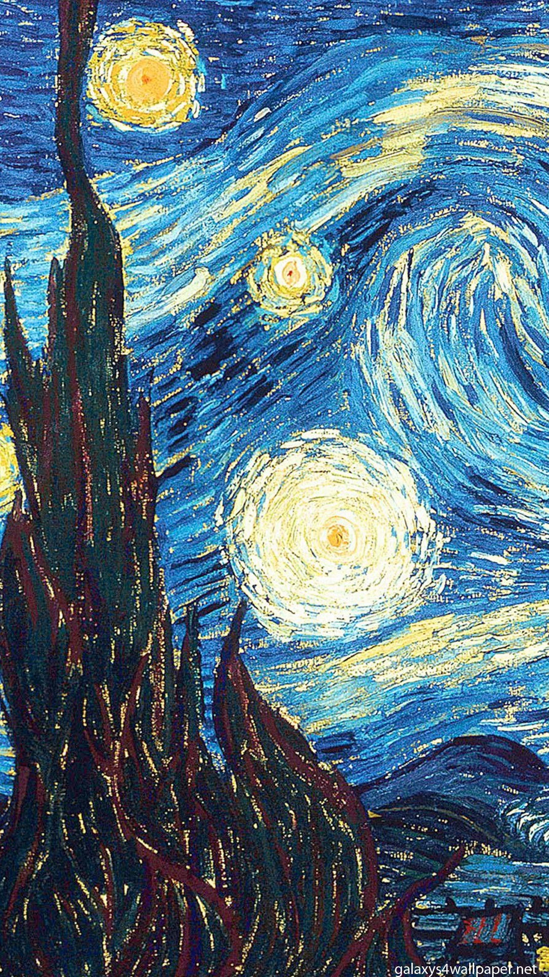 Notte stellata, Vincent van Gogh, Cipresso, 1080x1920, schermata di blocco iPhone