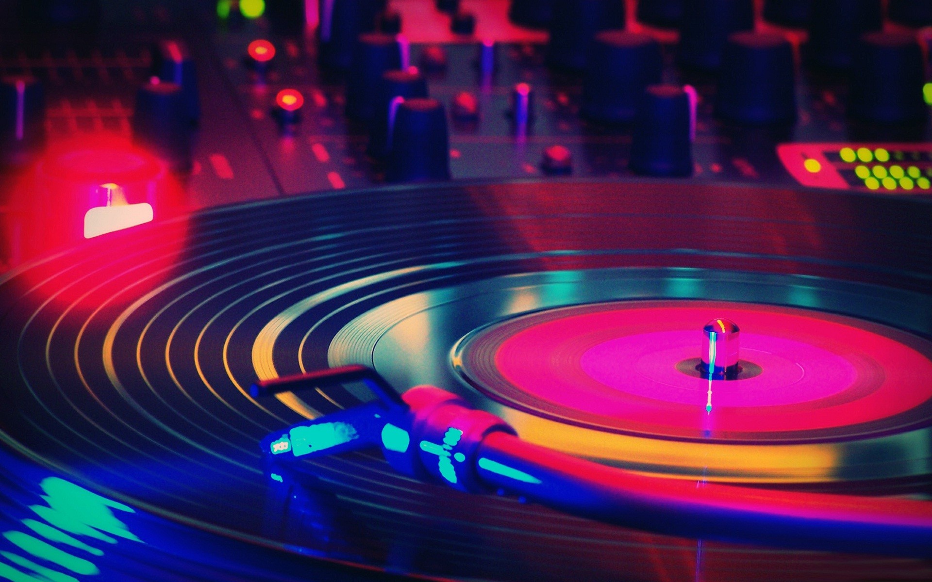 Giradischi, Vinile, Luci colorate, Primo piano, 1920x1200, immagine di sfondo