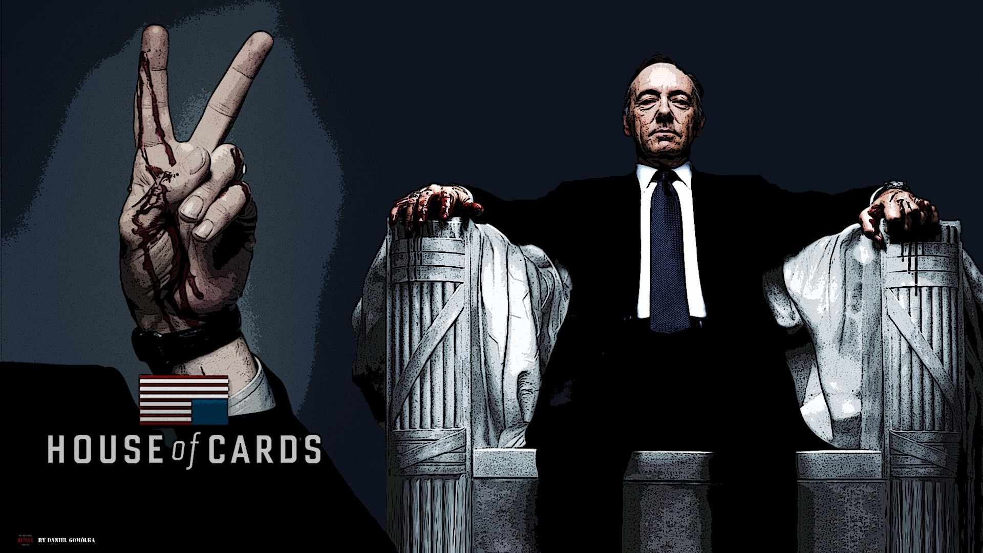 Frank Underwood, Kevin Spacey, House of Cards, Lincoln Memorial, Segno della vittoria, immagine di sfondo